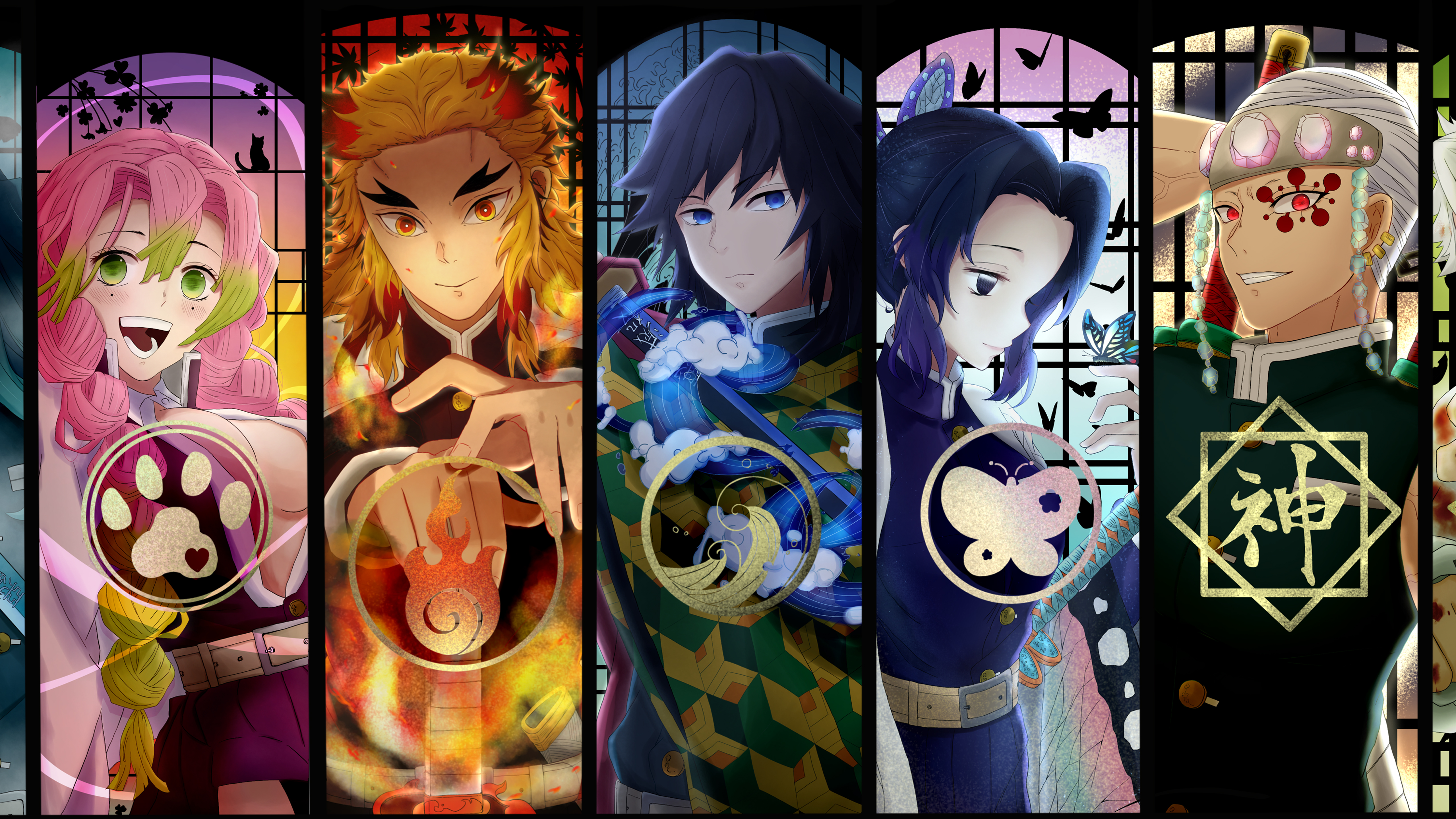 Demon Slayer Kimetsu no Yaiba Giyuu Tomioka Gyomei Himejima Kyojuro Rengoku Obanai Iguro Sanemi Shinazugawa Tengen Uzui 4K 5K HD Anime Wallpaper