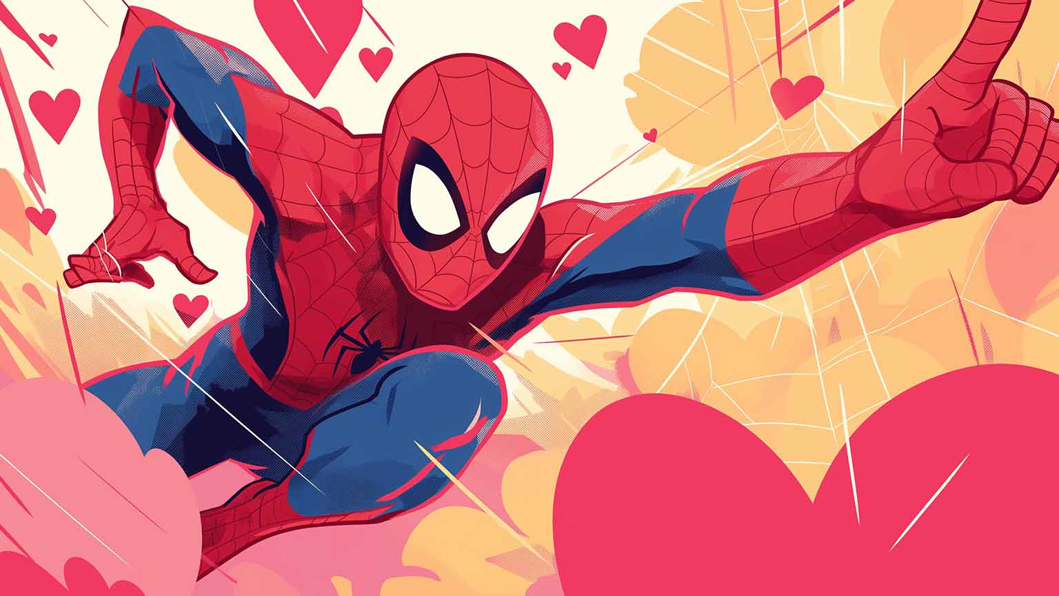 Free Marvel Spider Man Peace Sign Hearts Desktop Wallpaper