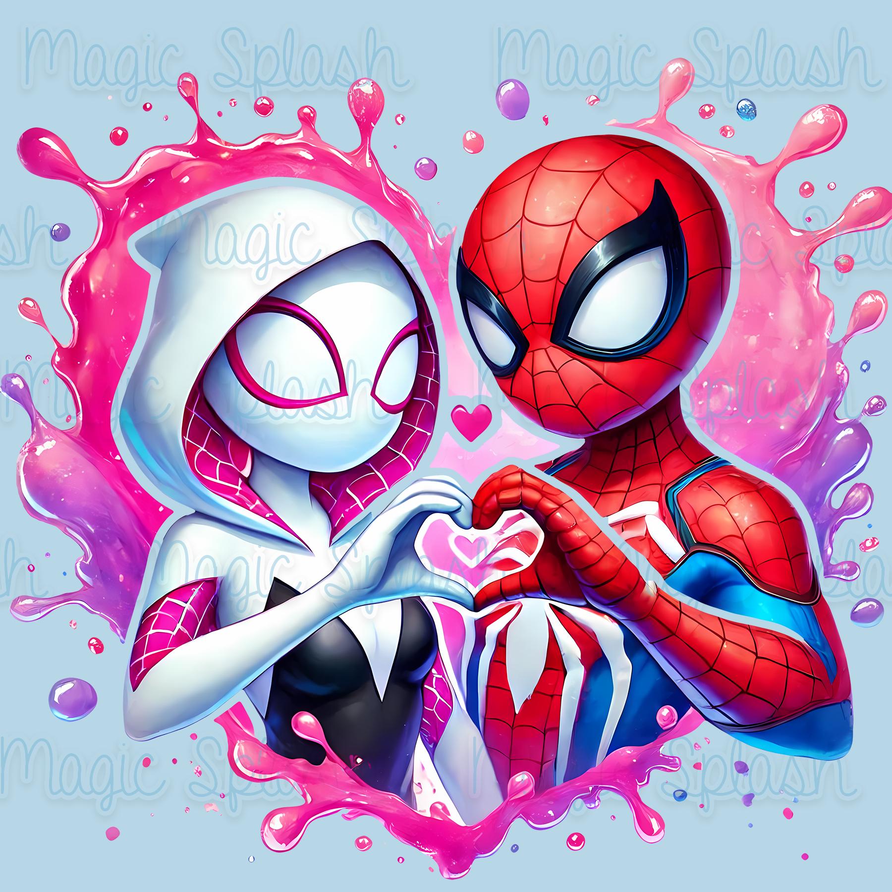 Spidey Valentine Watercolor: Spider Gwen & Spiderman PNG (digital Download)