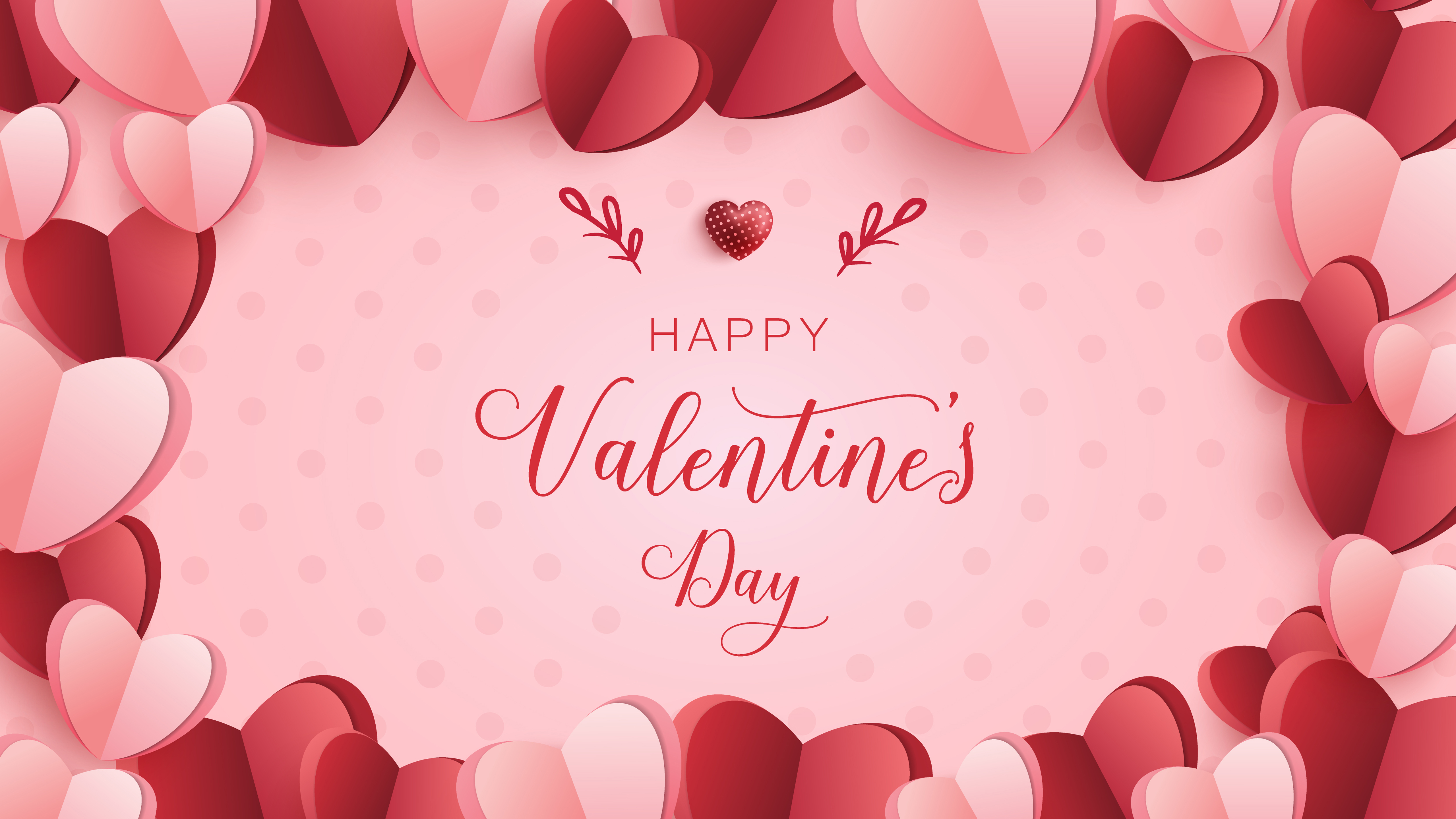 Red Pink Hearts Happy Valentine's Day Pink Background 4K 5K HD Valentine's Day Wallpaper