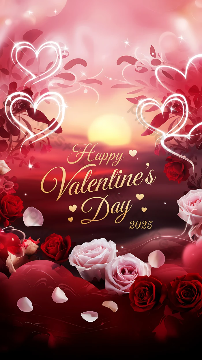 Romantic Valentines Day Background With Hearts And Roses Background. JPG Free Download