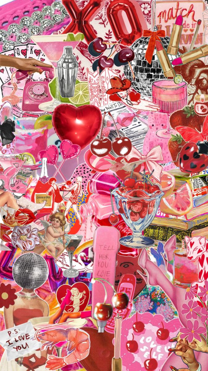 Valentine's Day Collage with Hearts and Flowers