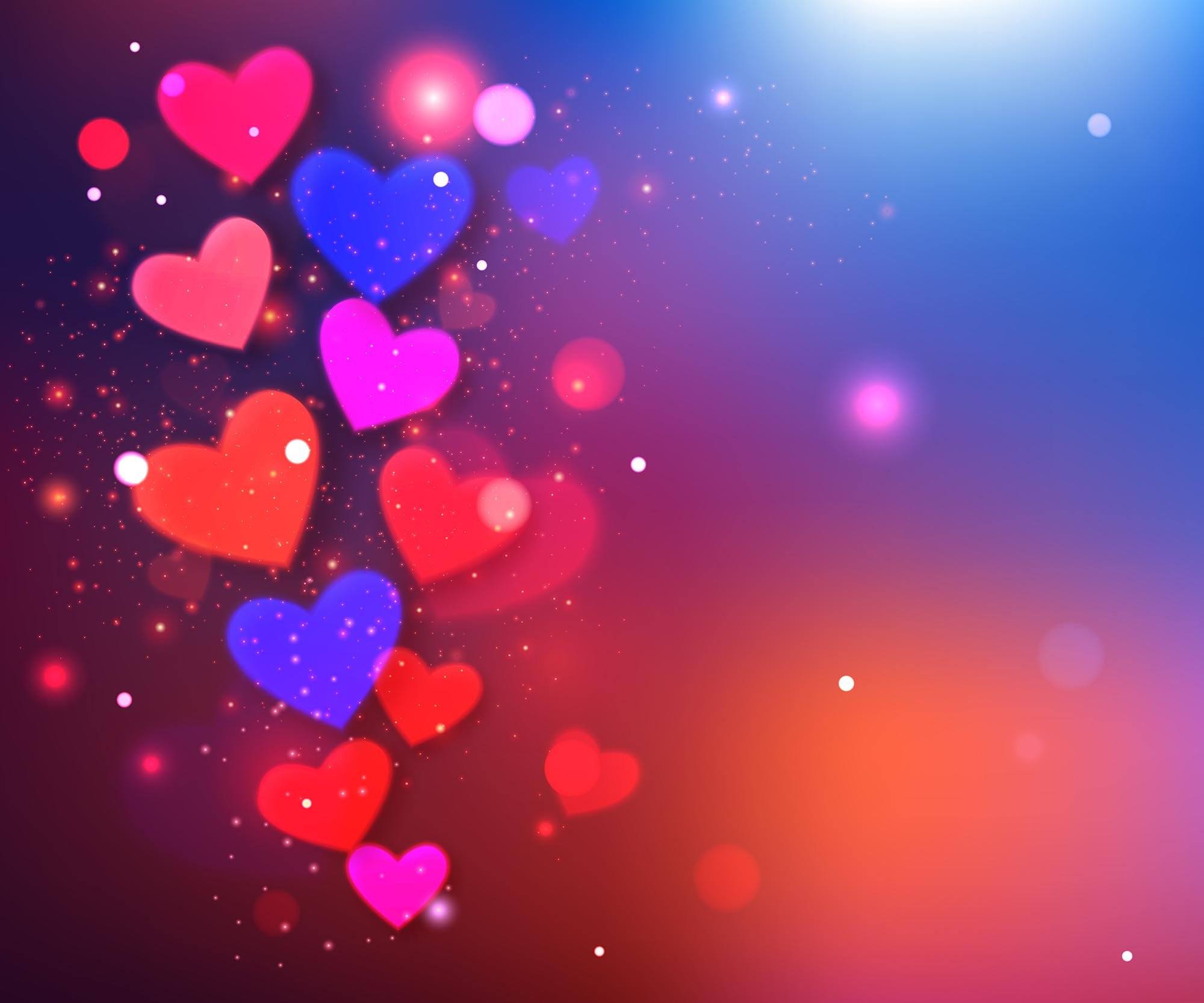 Red Pink And Blue Hearts Printed On Sparkle Background For Valentines