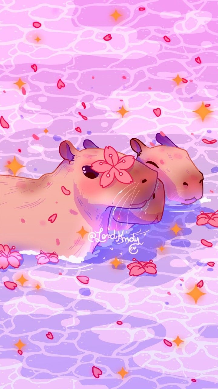 Sakura Capybara Carpincho Wallpaper