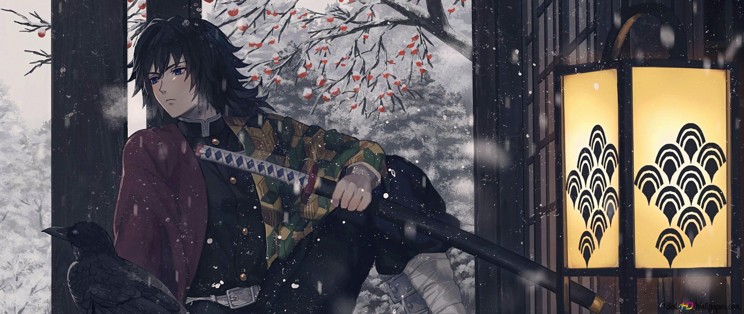 Demon slayer: kimetsu no yaiba giyuu tomioka sitting sad 2K wallpaper download