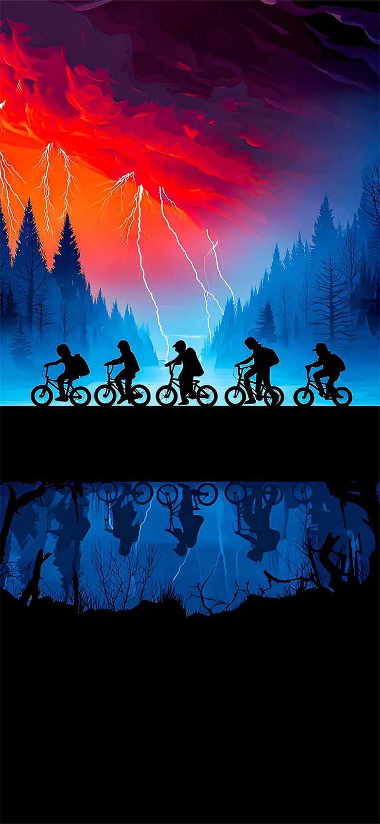 Stranger Things Kids Bikes Upside Down Storm Wallpaper iPhone