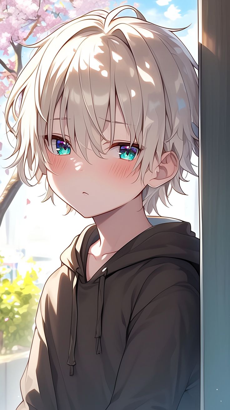 Cute anime boy with white hair. anime pfp