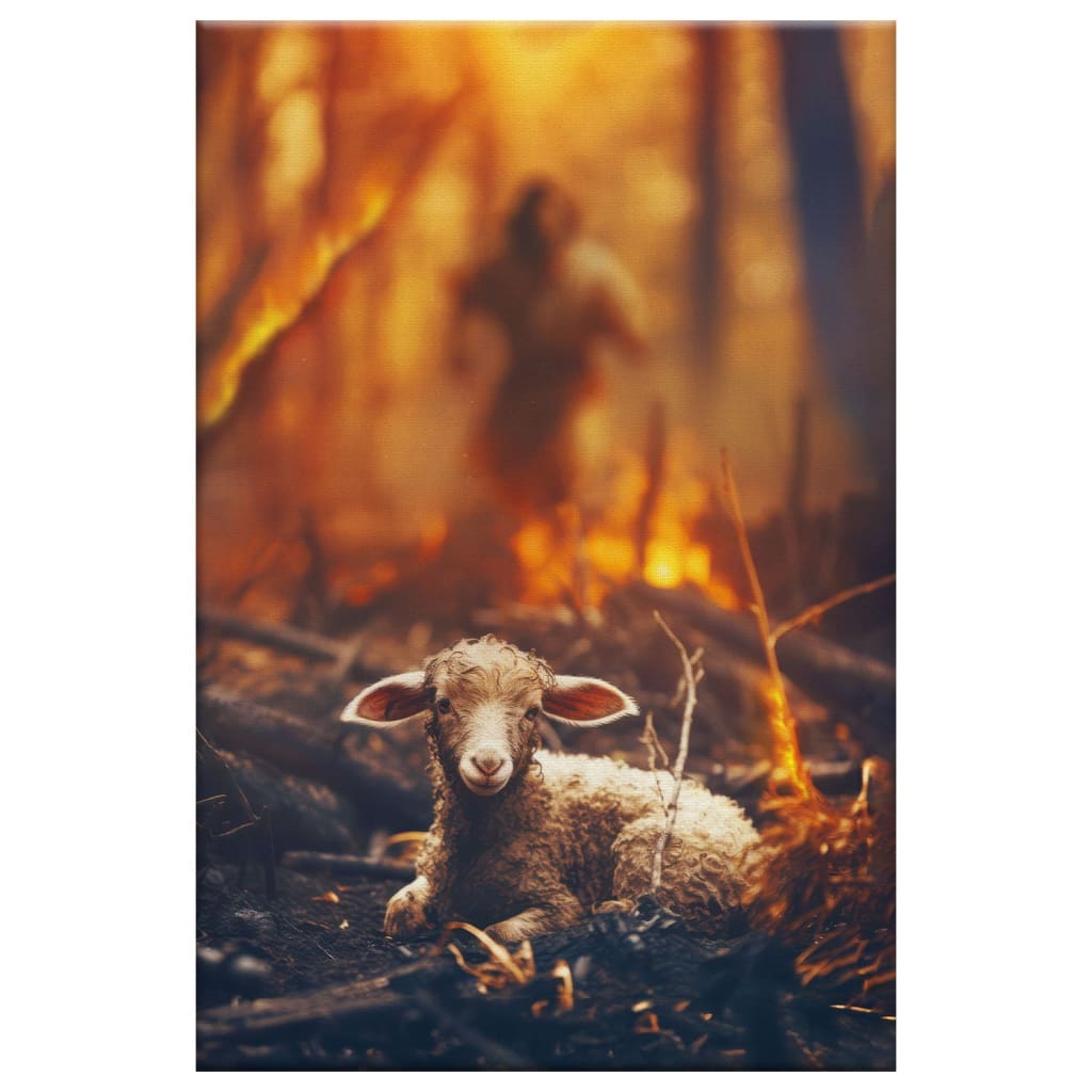 Jesus Rescues the Lamb from the Fire Wall Art Canvas, Christian Wall Art Decor Follower Life