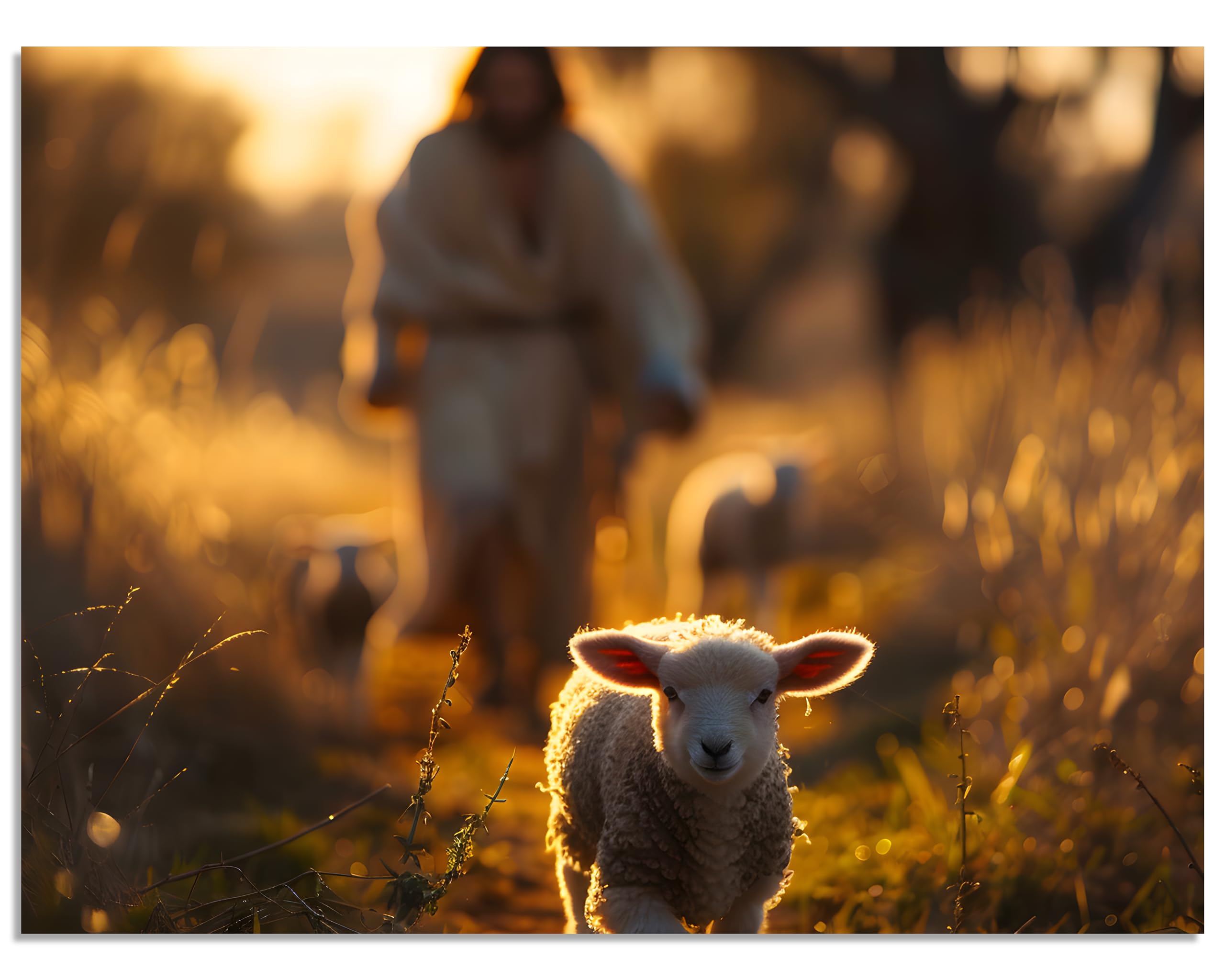 OWNANRTHM Jesus and Lamb Wall Art Canvas Wall Art Running After the Lost Sheep Painting for Living Room and Bedroom Wall Decor Stretched and Framed 8X10 inch: Posters & Prints