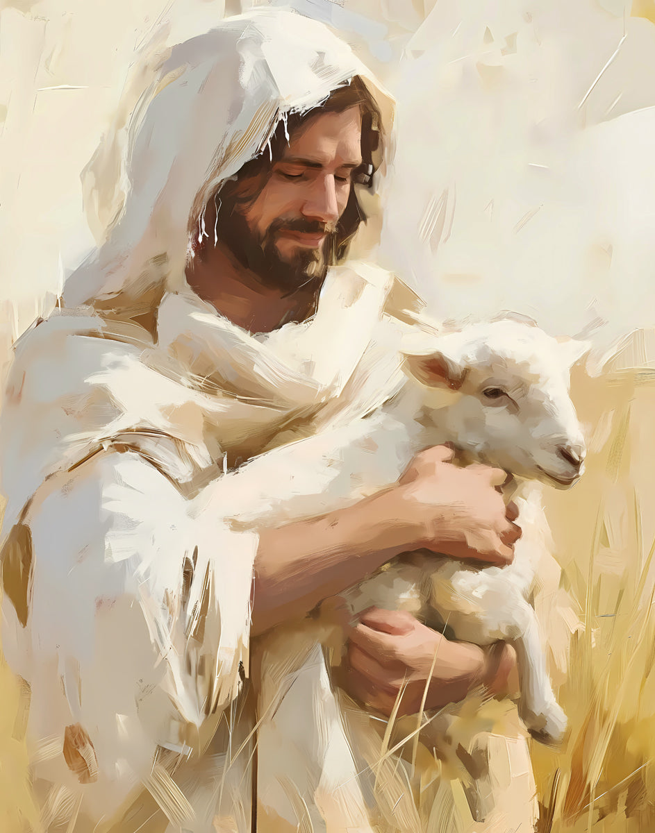Shepherd of My Soul by Gabriel Heaton jesus in a white cloak holding a lamb