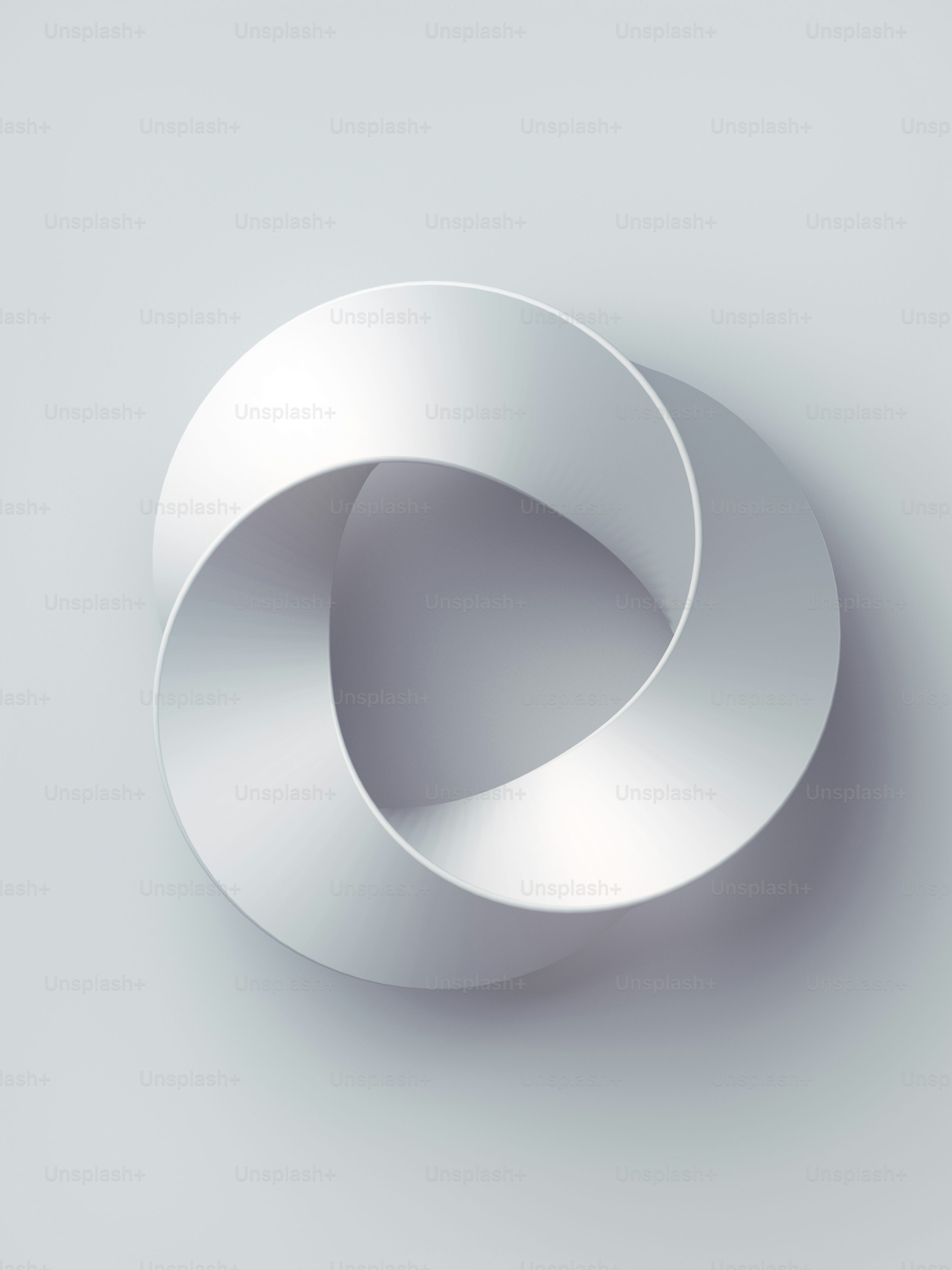 Mobius strip ring sacred geometry. Spatial figure with upturned surfaces. 3D rendering cover design on white background. Minimal art, abstract digital illustration photo