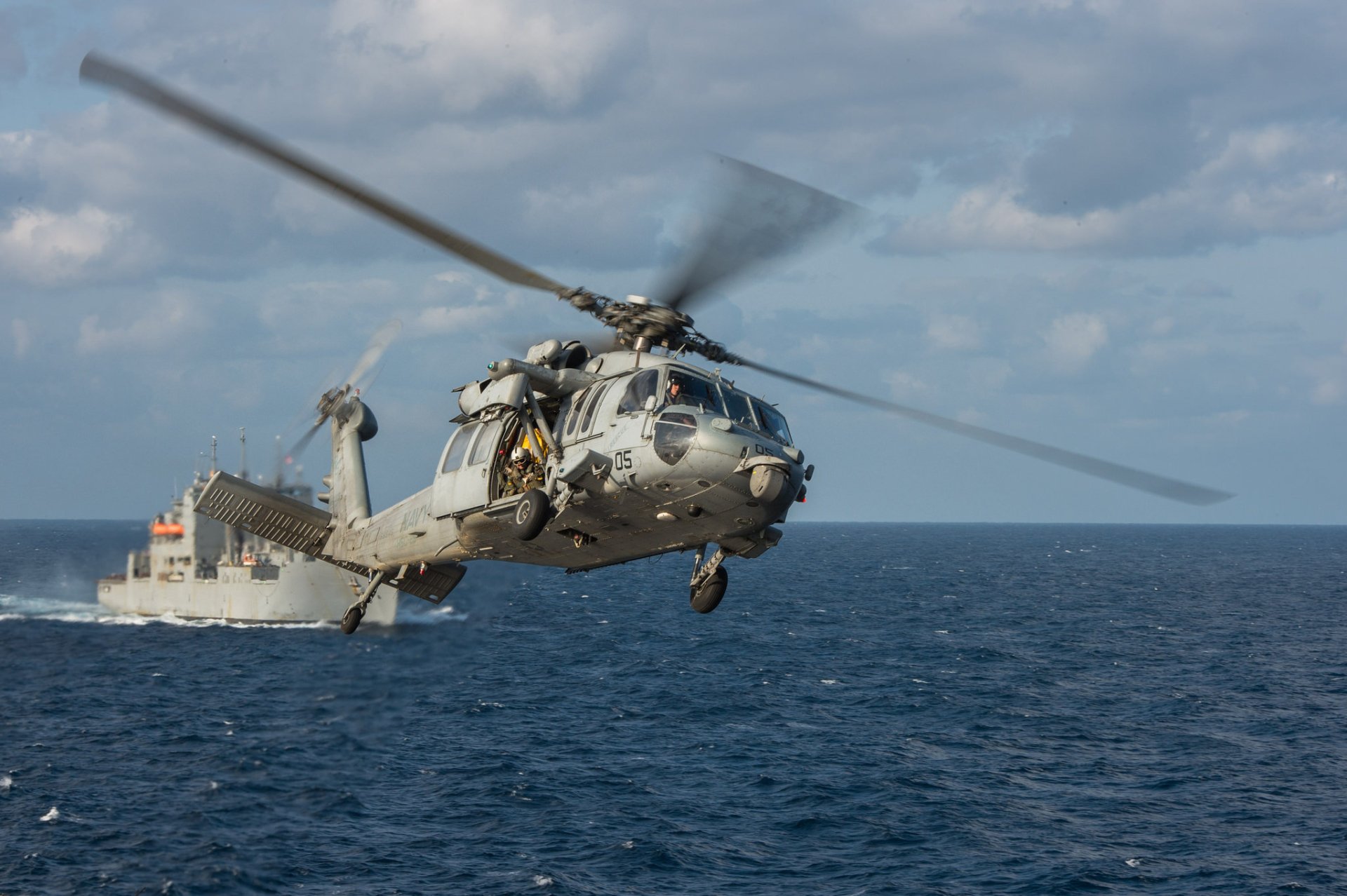 Sleek Sikorsky SH 60 Seahawk Military Helicopter HD Wallpaper Over Ocean