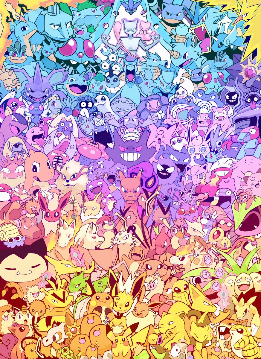 I finished drawing all 151 original Gen 1 pokemon in one drawing! All drawn on my phone!
