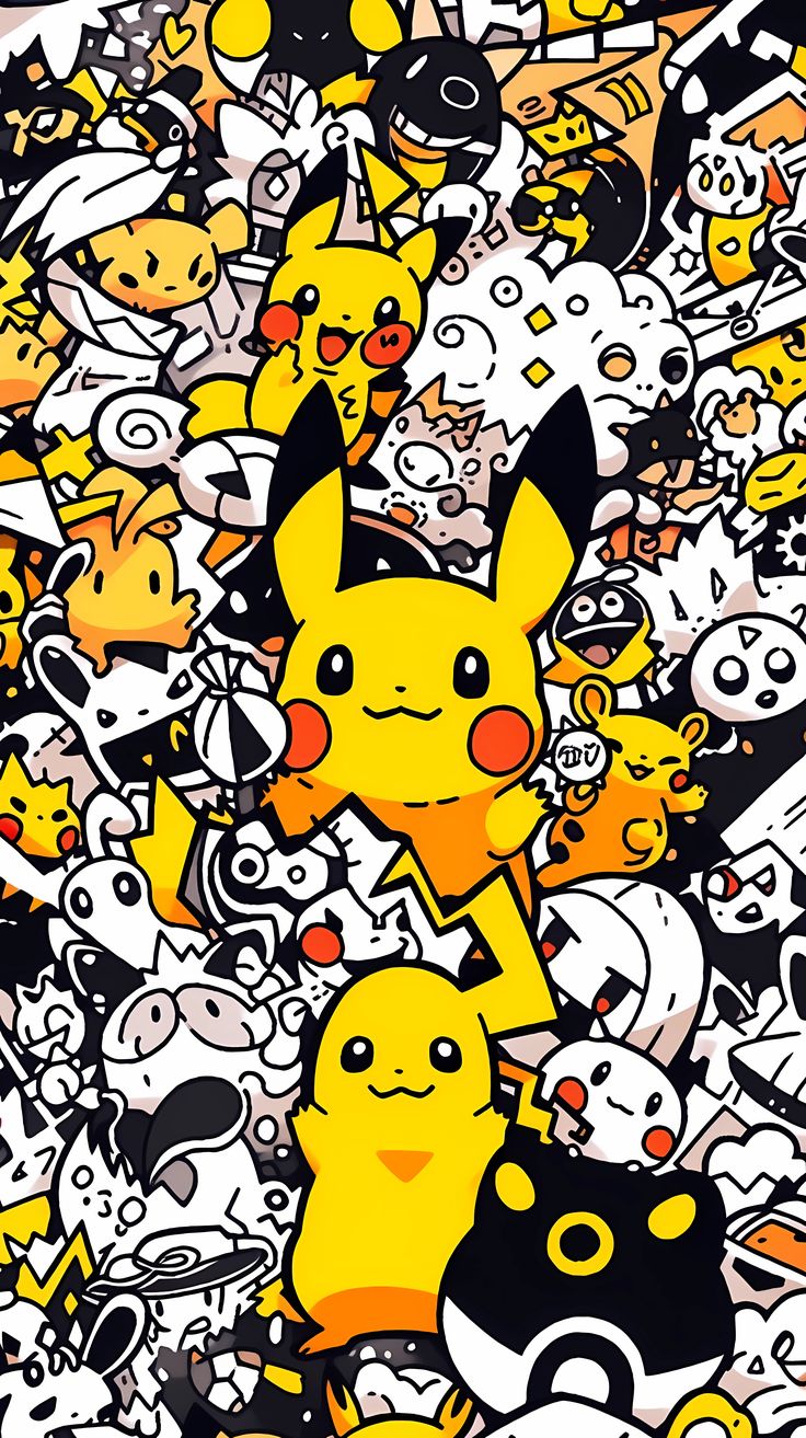 Original Wallpaper. Pikachu Simple Doodle, Falling in Love with Black and White Tones