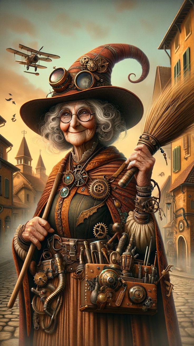 Steampunk La Befana Phone Wallpaper