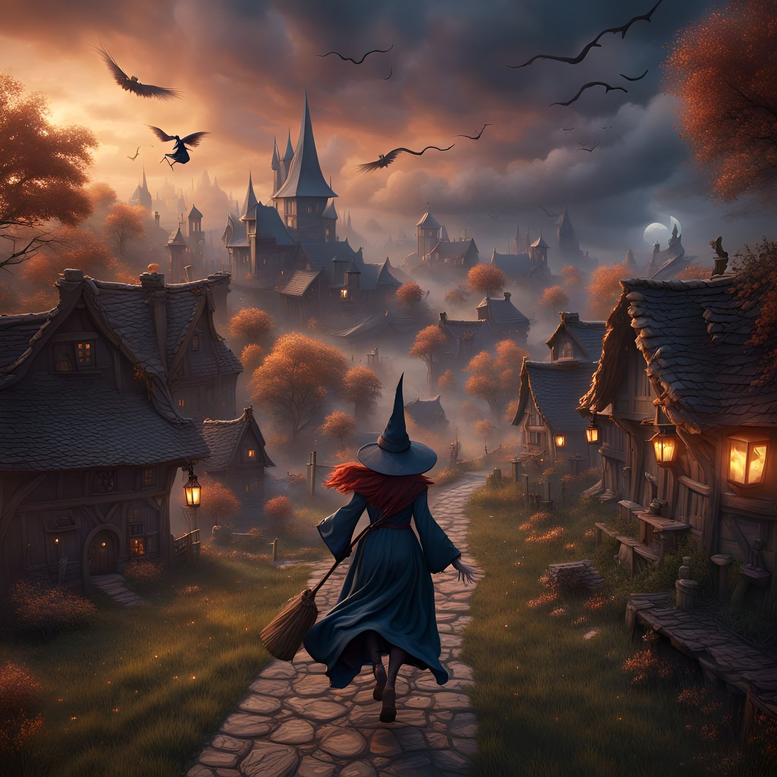 Befana Witch on Broomstick Delivering Gifts