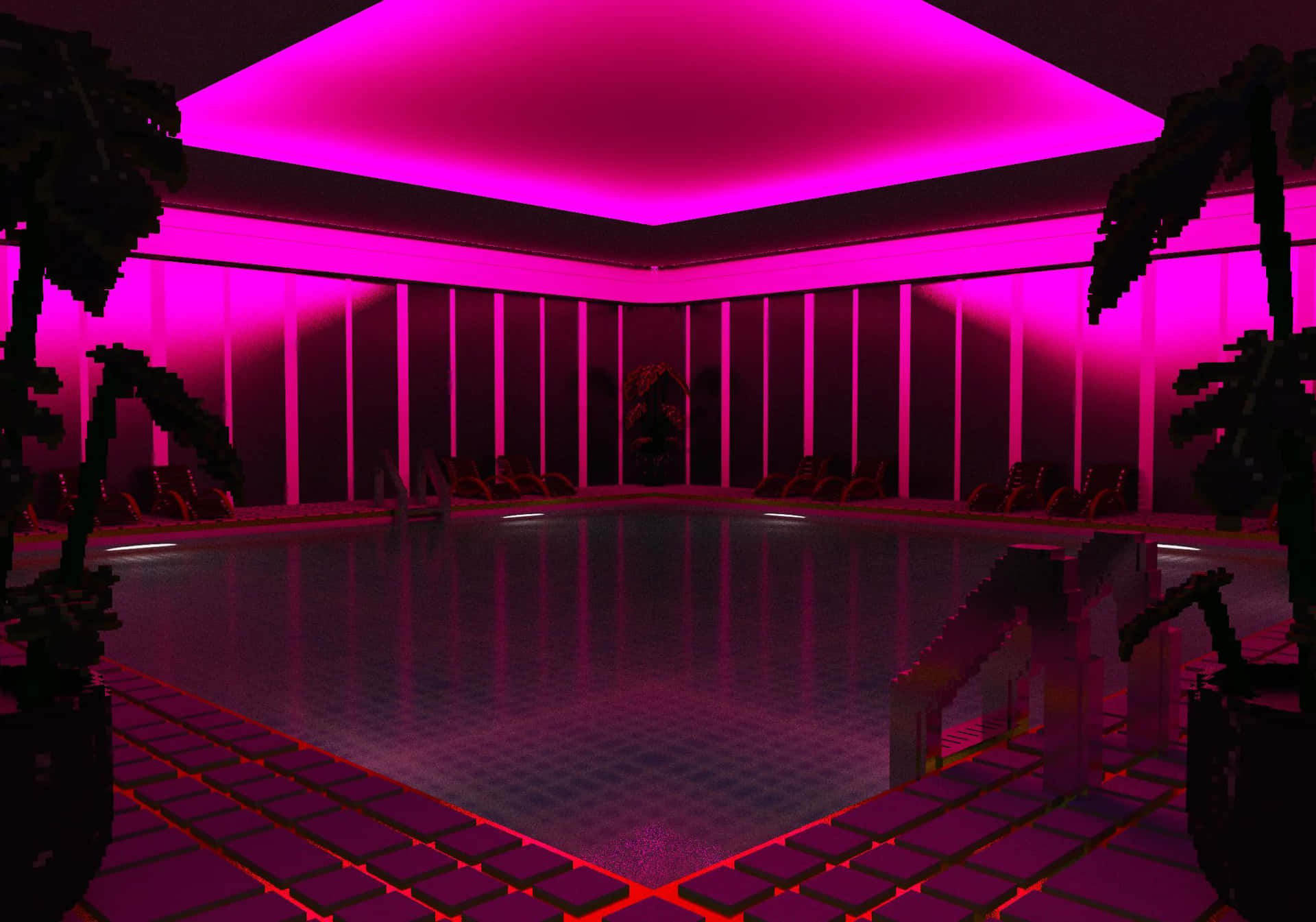 Download Neon Pink Liminal Space Pool Wallpaper
