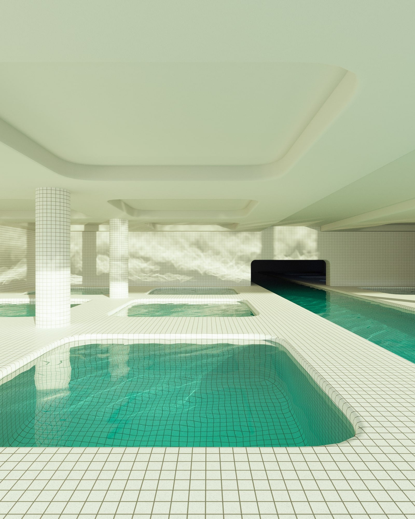 Watch Jared Pike's Soothing, Oasis Dream Pools Ripple Against Geometric White Tiled DesignsANT