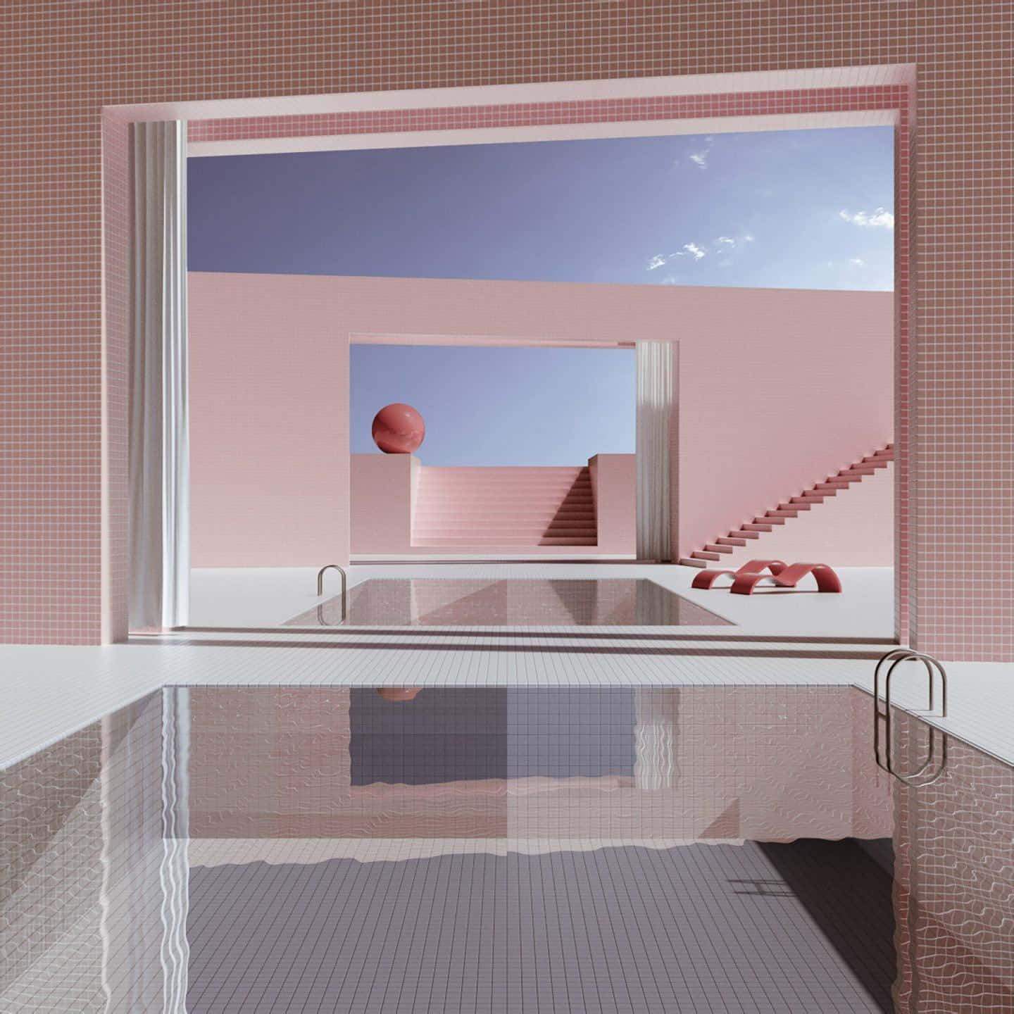 Download Surreal Pink Architecture Pool Wallpaper