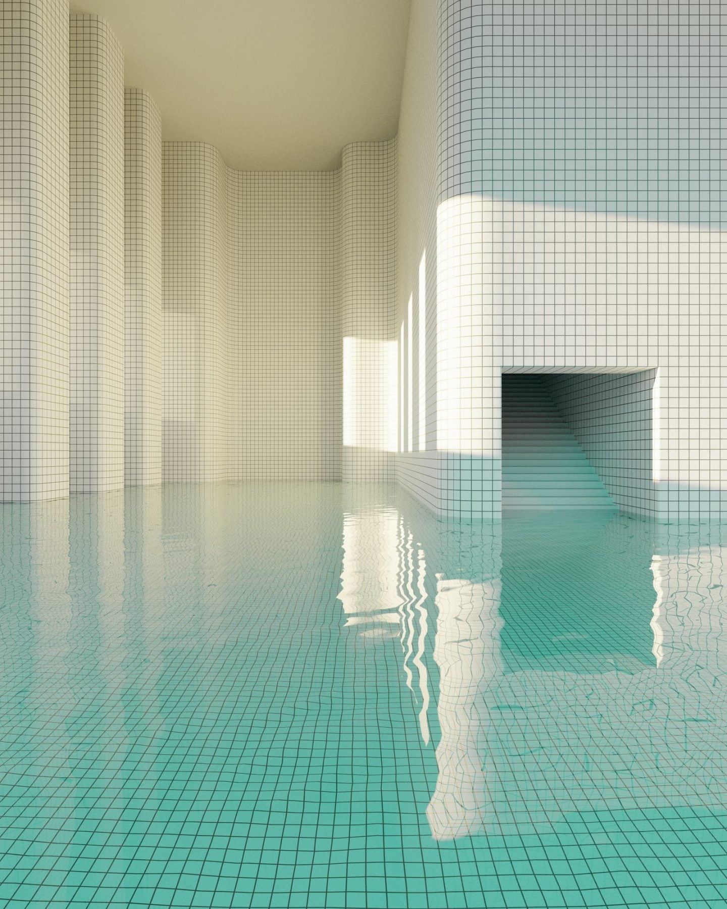 Watch Jared Pike's Soothing, Oasis Dream Pools Ripple Against Geometric White Tiled DesignsANT