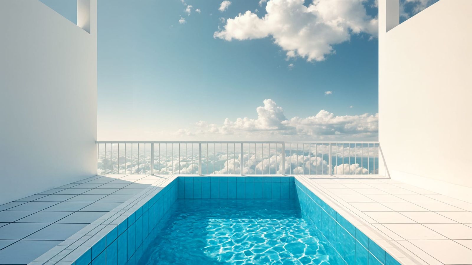 Vaporwave Liminal Space with Pool and Blue Sky