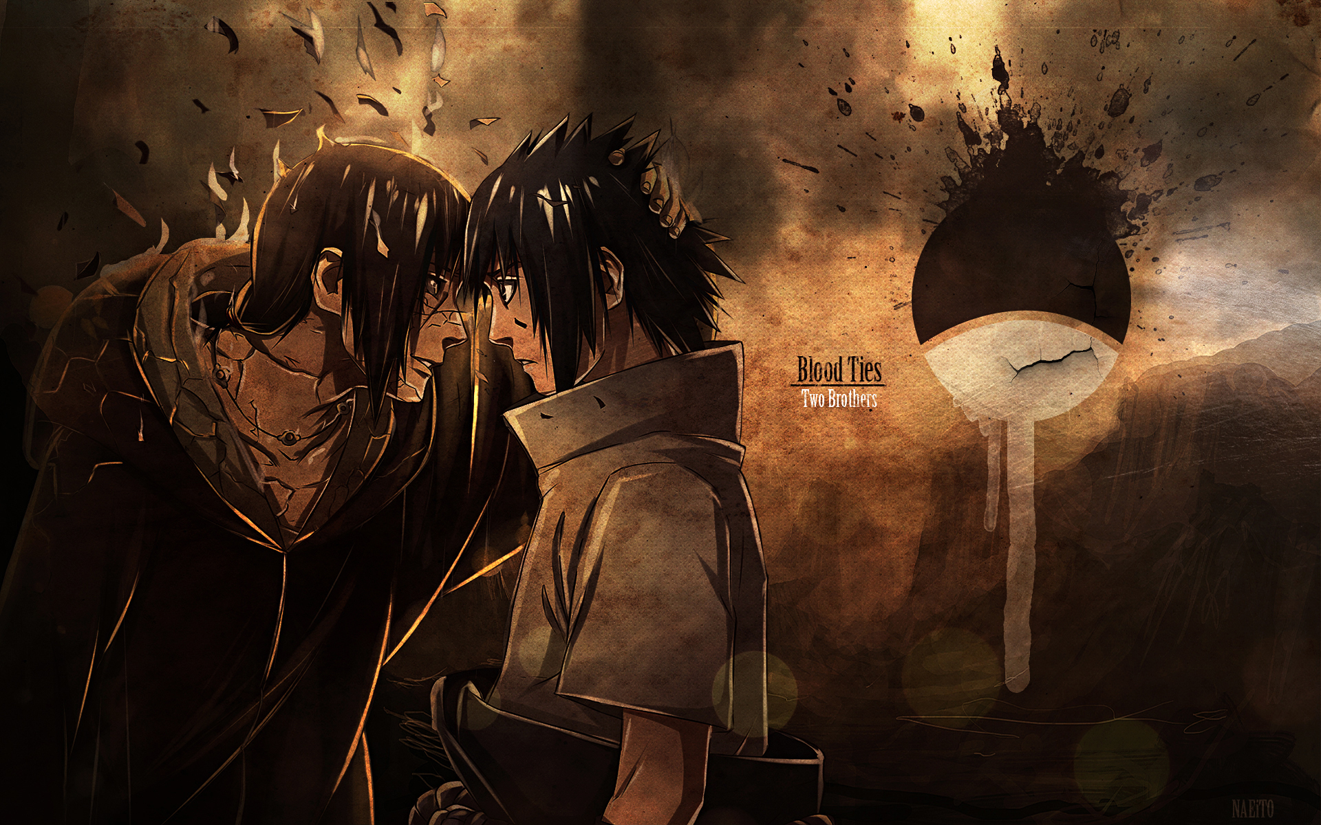 Wallpaper cracked, blood, emblem, hatred, brothers, Naruto, Uchiha Itachi, Sasuke Uchiha for mobile and desktop, section сёнэн, resolution 1920x1200