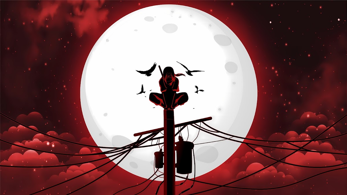 4K Wallpaper Itachi Uchiha Silhouette Under Blood Moon