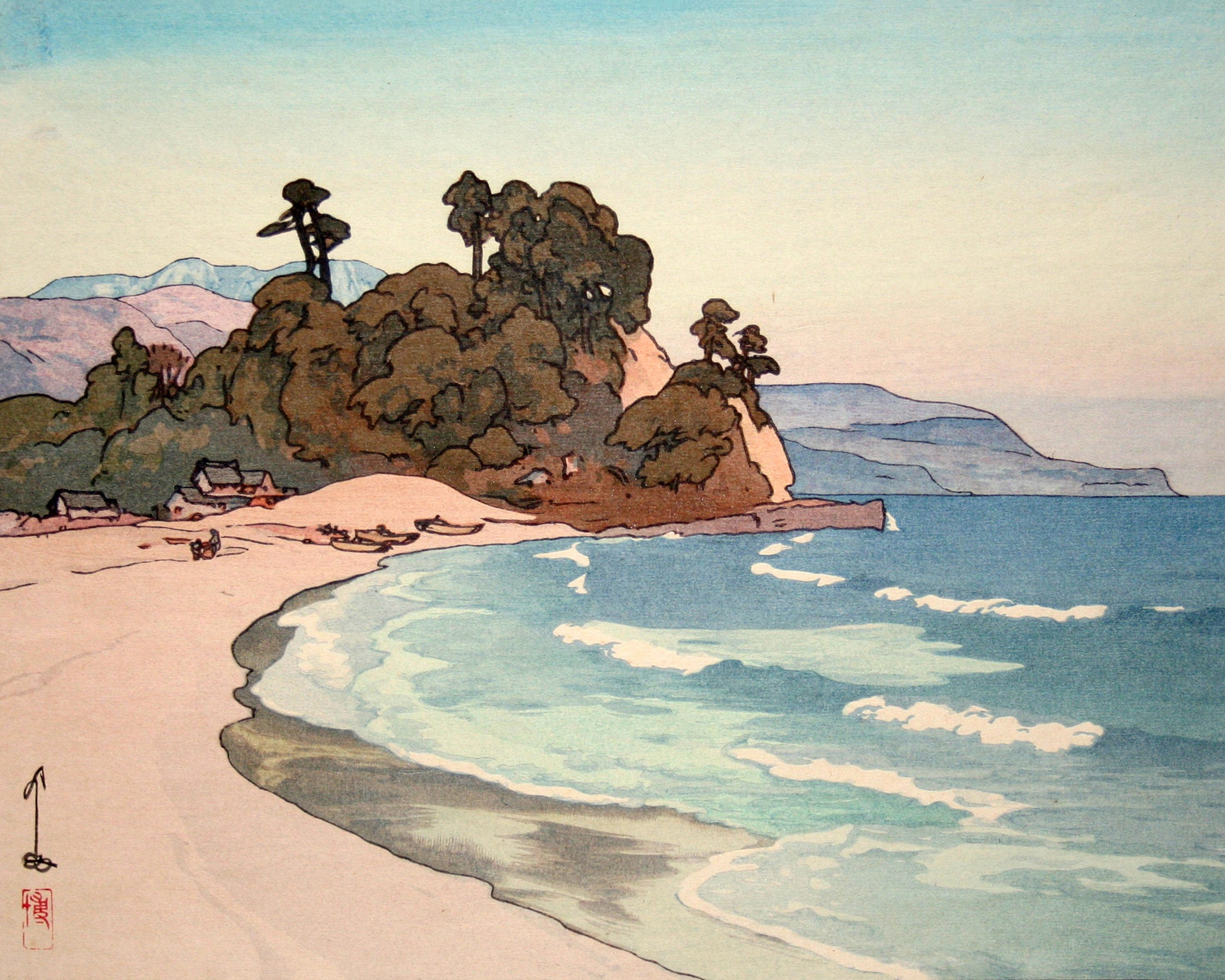 Shirahama Beach Hiroshi Yoshida, Vintage Japan Poster, Japanese Fine Art Print, Ukiyoe Art, Woodblock Prints, Custom Size Available