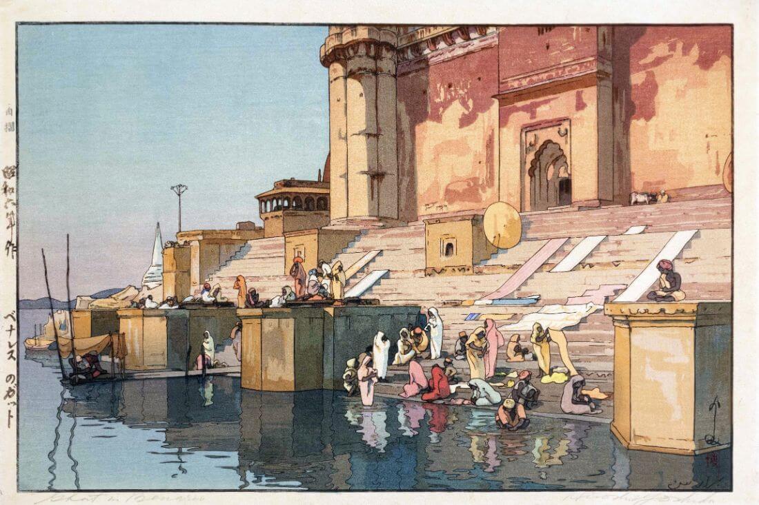 Ghat In Benaras Hiroshi 1931 Japanese Woodblock Ukiyo E Prints Of India Art Prints