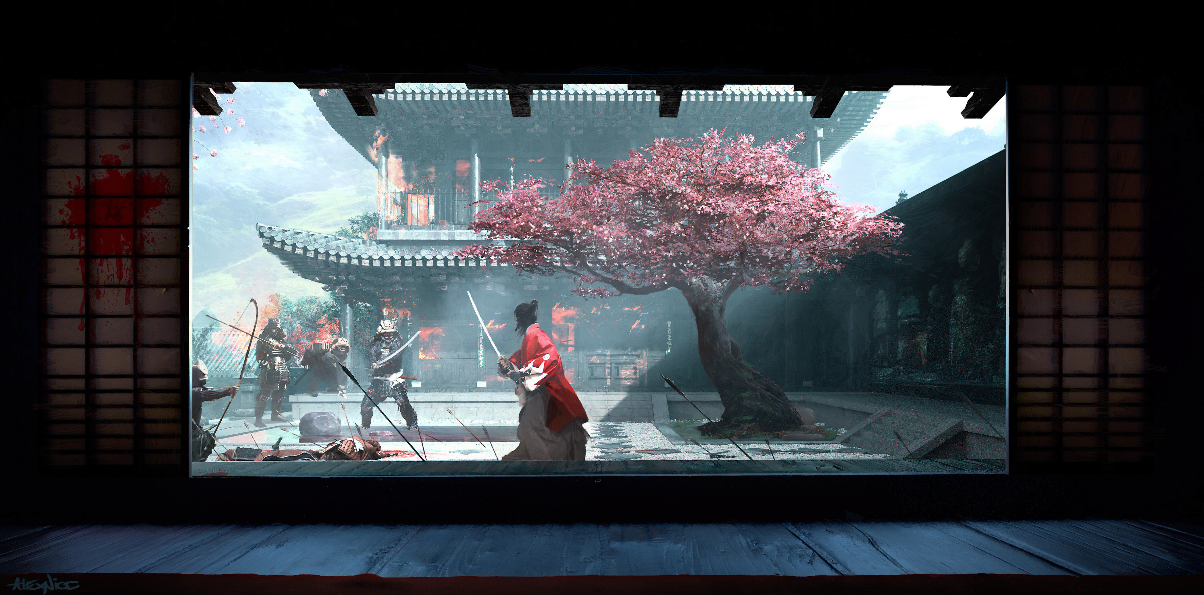 Epic Fantasy Samurai Duel HD Wallpaper