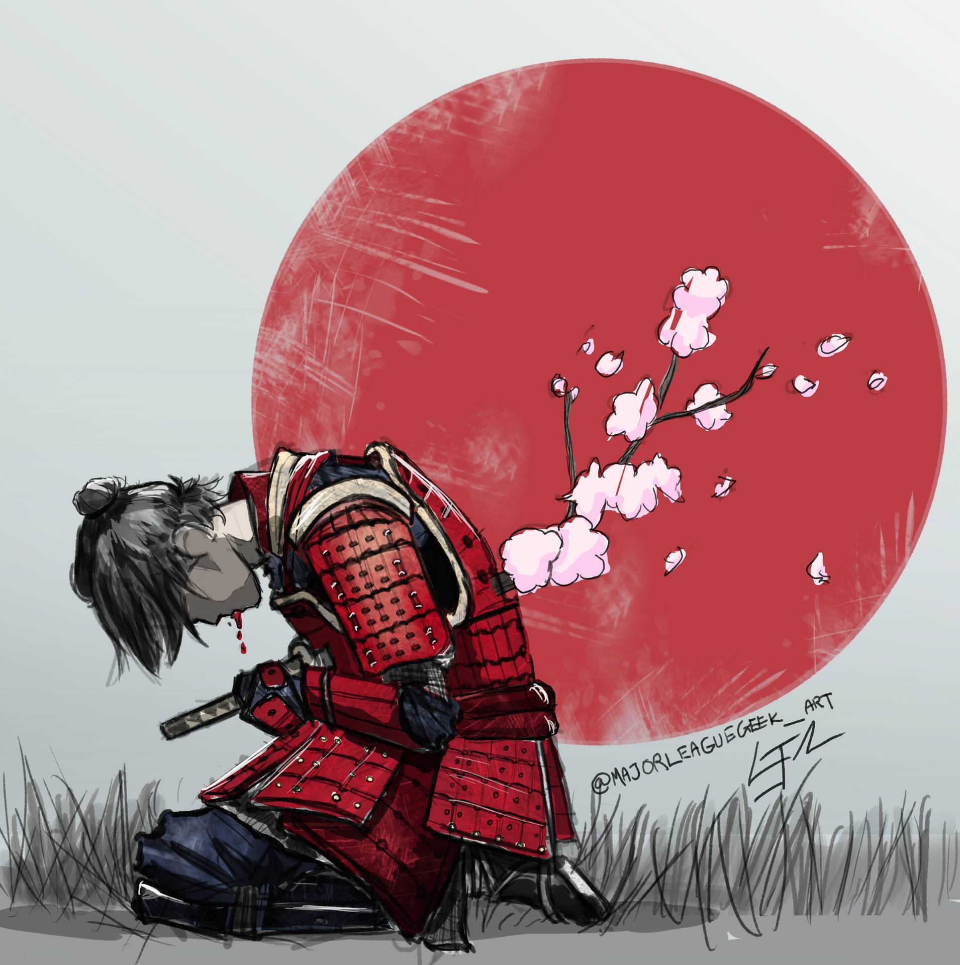 Download Samurai Doing Seppuku With Cherry Blossoms Wallpaper