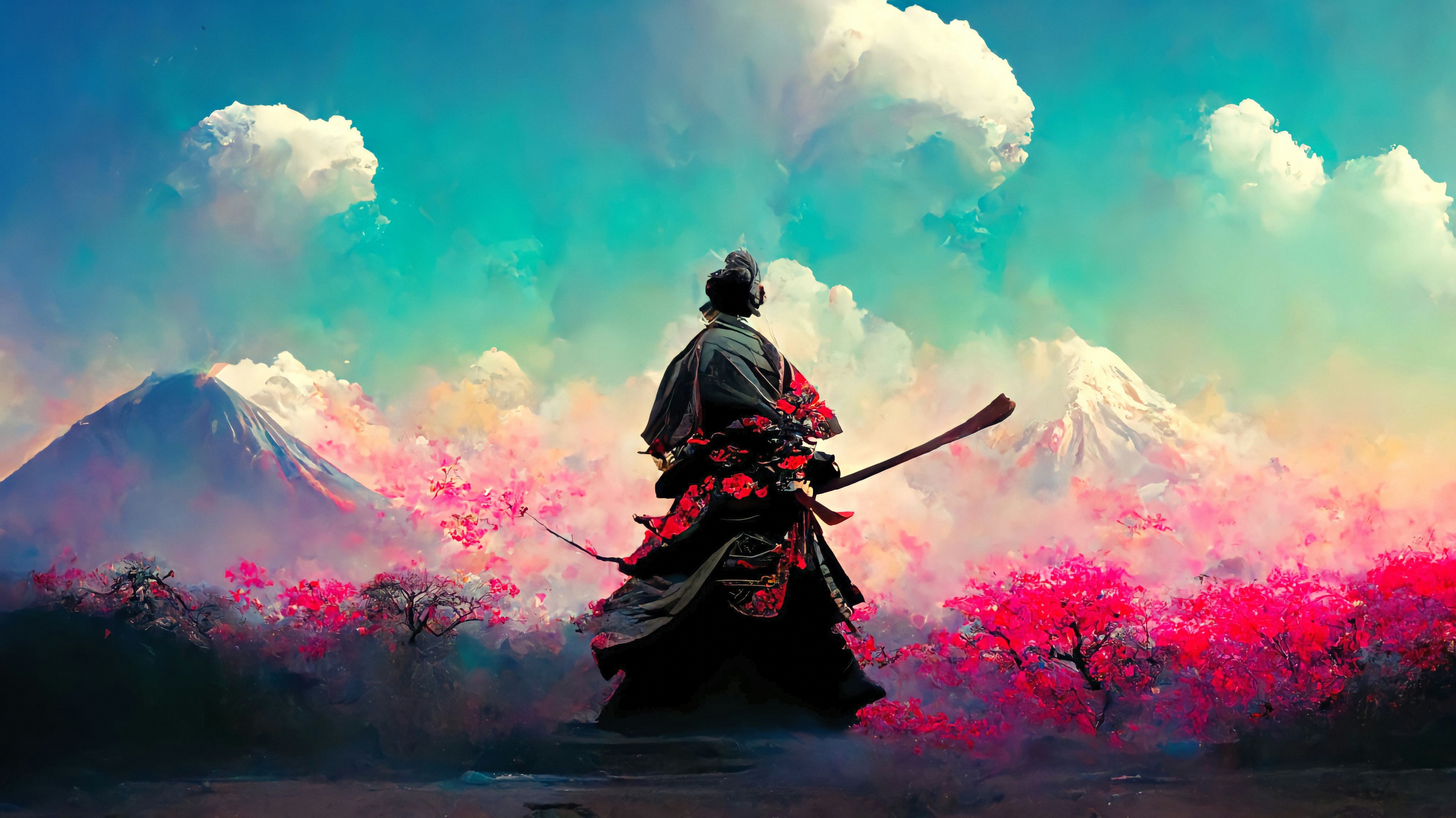 Samurai Warrior Amidst Blossoming Dreams
