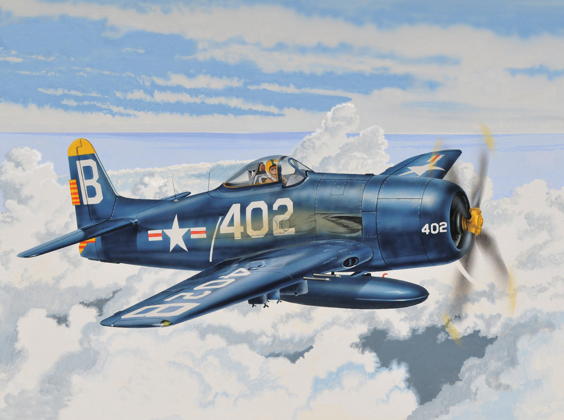 Wallpaper war, art, painting, aviation, WW2, Theory F8F Bearcat for mobile and desktop, section авиация, resolution 1920x1429