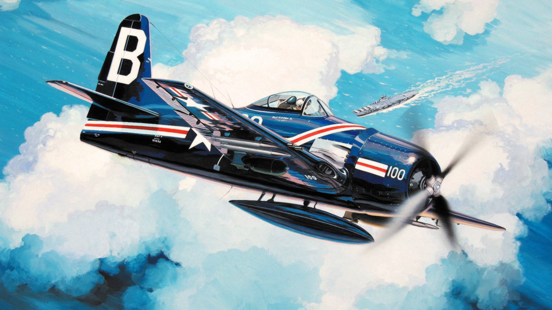 Wallpaper war, art, painting, aviation, WW2, Theory F8F Bearcat for mobile and desktop, section авиация, resolution 1920x1080