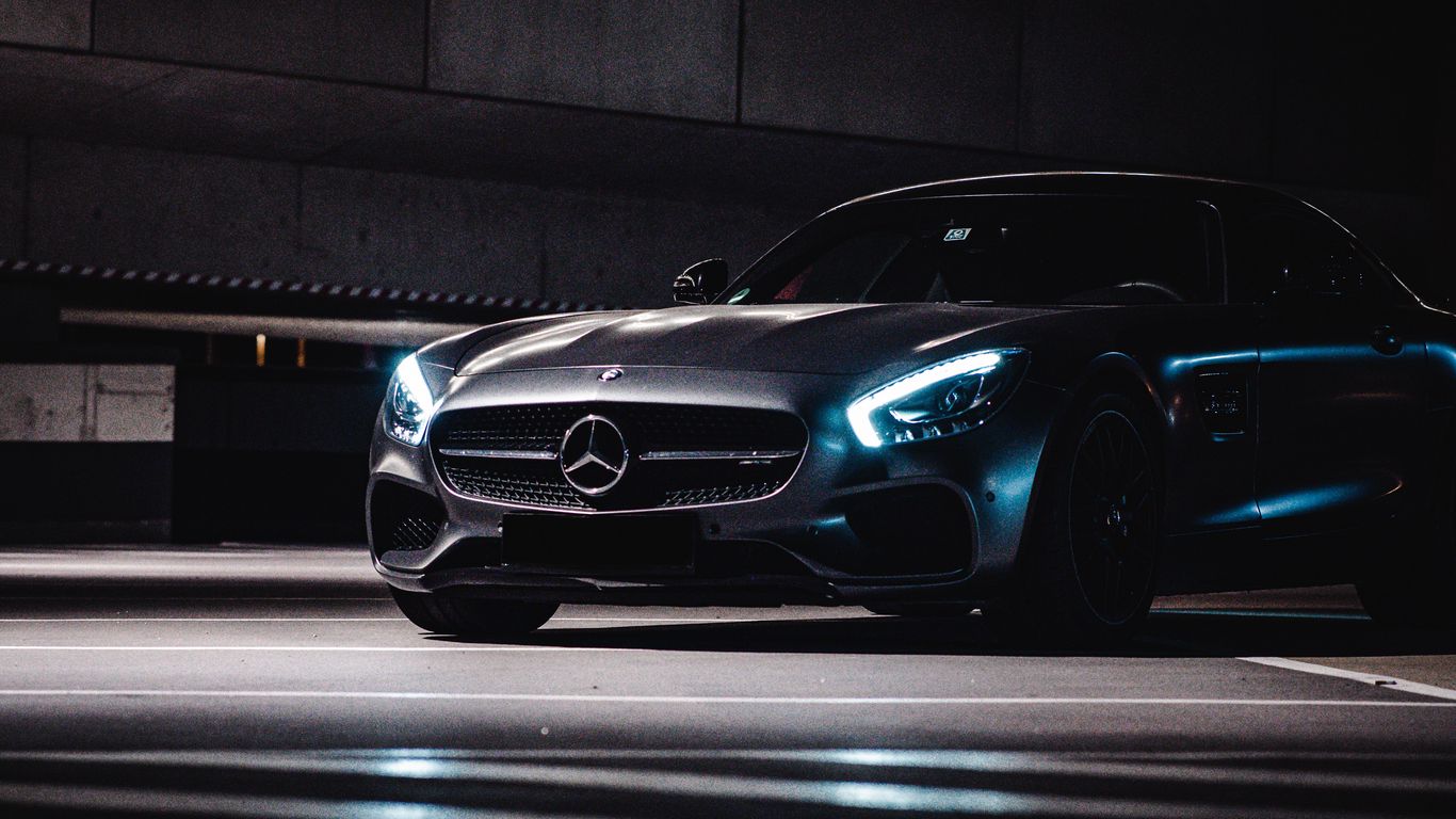 Download wallpaper 1366x768 mercedes, car, supercar, gray, dark tablet, laptop HD background