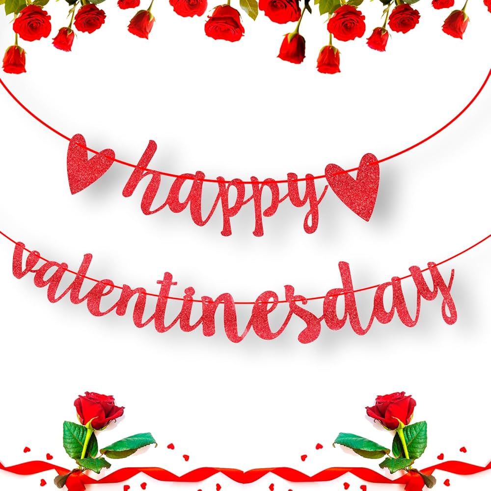 Glitter Happy Valentines Day Banner, Pre Assemble Valentines Day Banners, Red Valentine's Day Sign With Heart For Valentine Home, Office, Fireplace, Wall And Party Decorations, Toys & Games