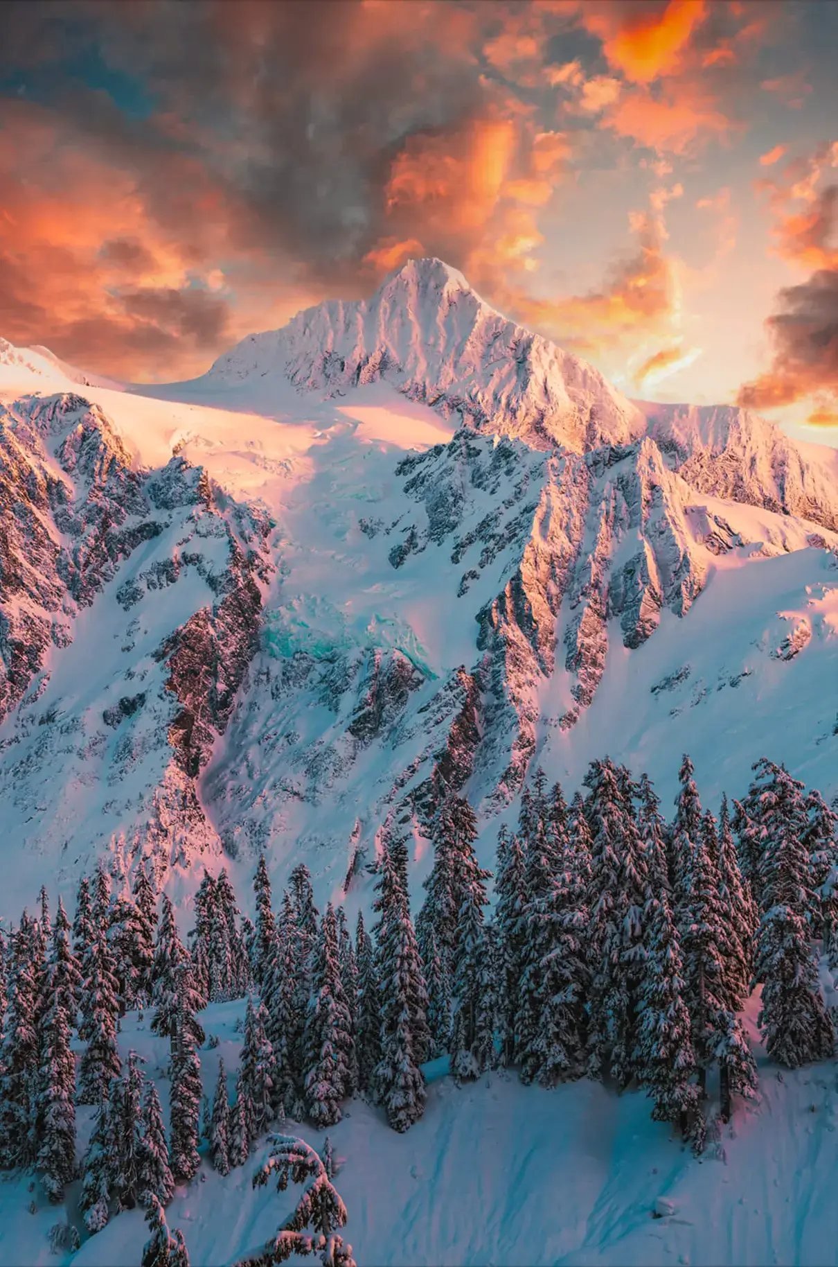 Snow Mountain Sunset Photography. BIG Wall Décor