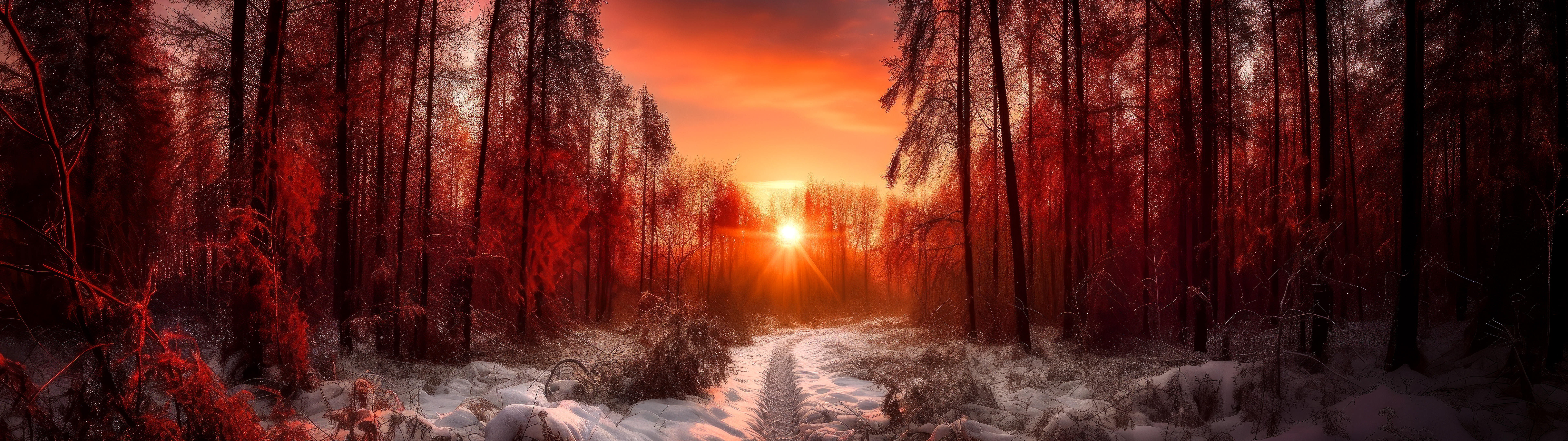 Crimson Winter [7680x2160] by a.i