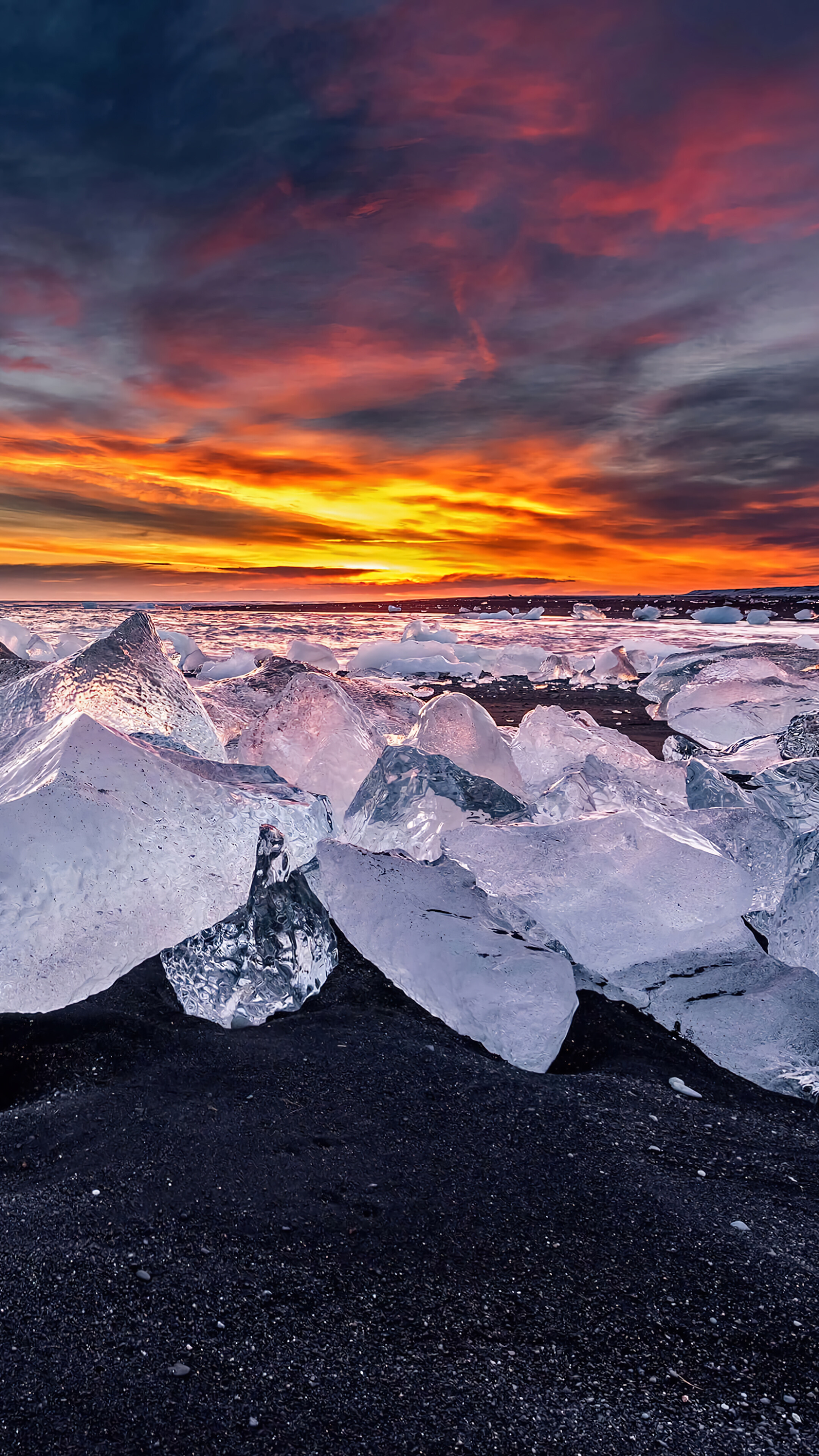 Island Ice Snow Winter Sunset Scenery Wallpaper iPhone Phone 4K e