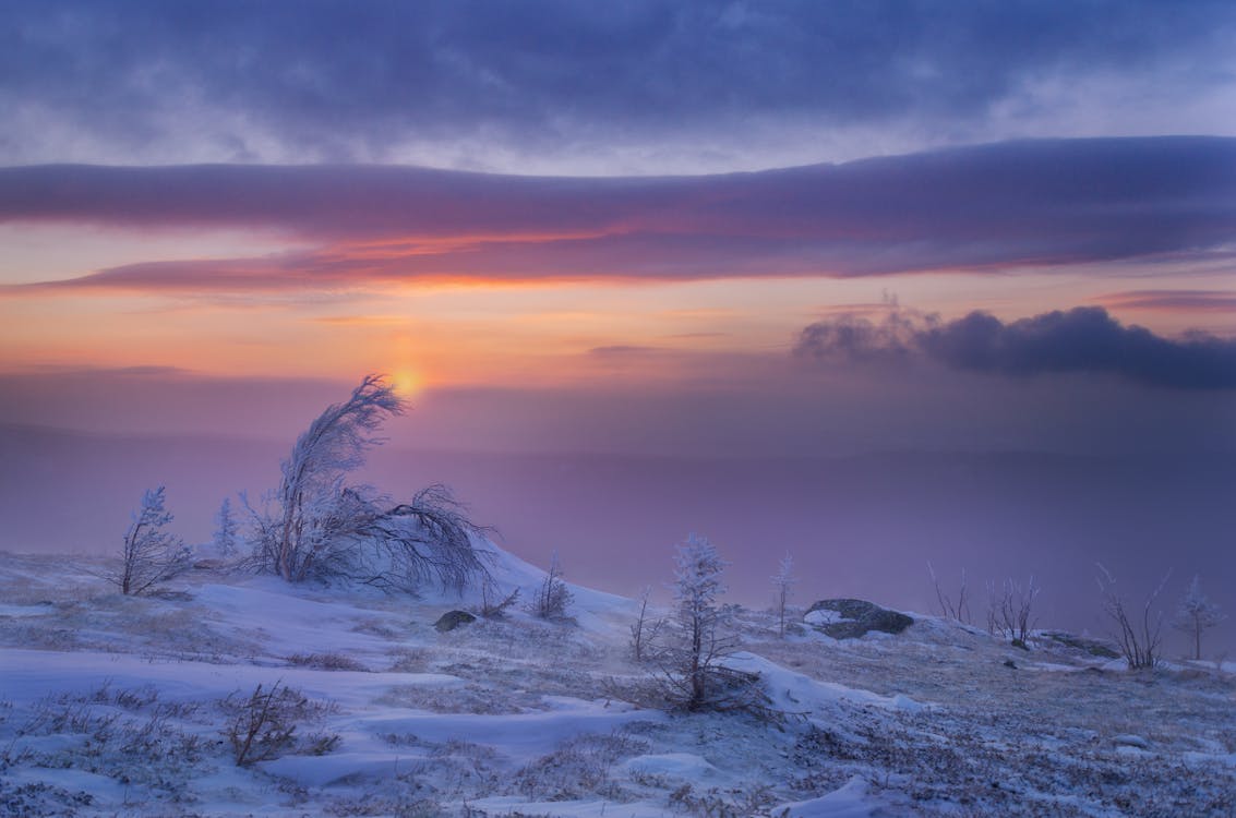 Snow Covered Field During Sunset · Free