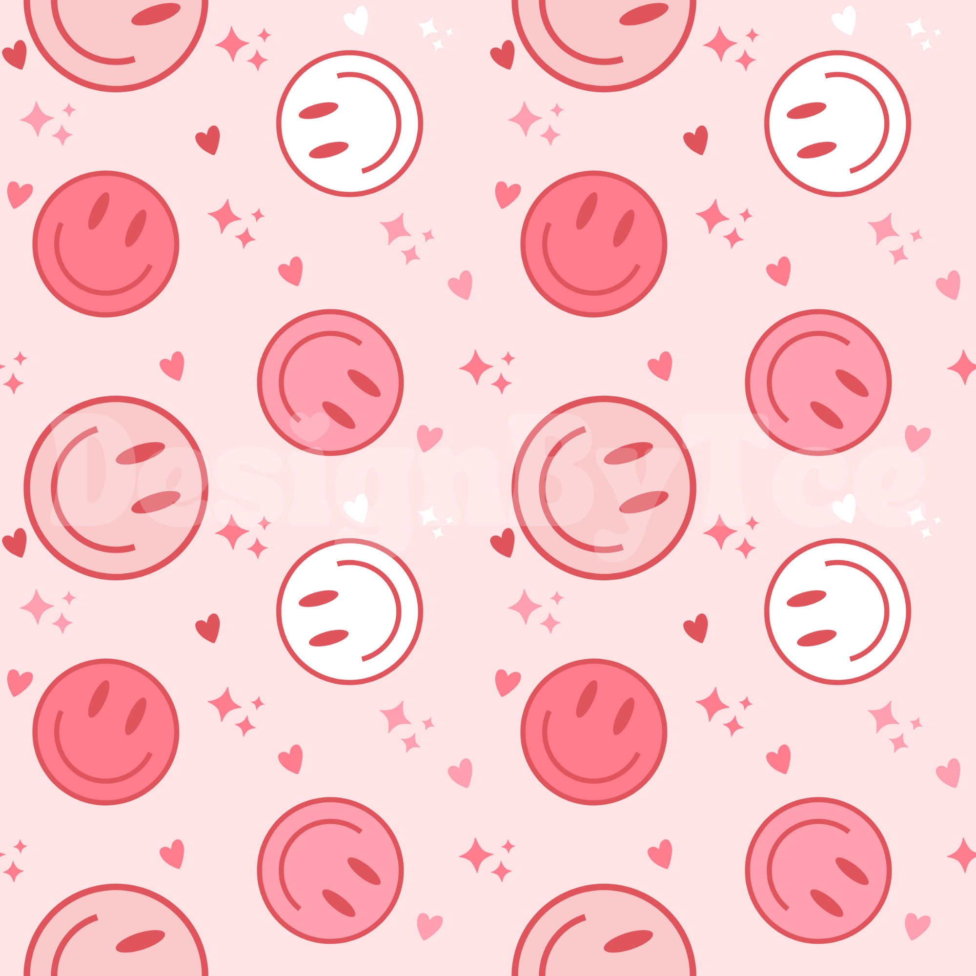 Groovy Valentine Seamless Pattern: Happy Face, Hearts (digital File)