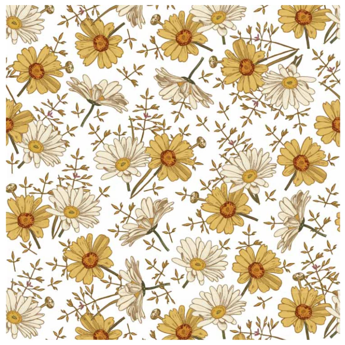 QnySpace Peel and Stick Wallpaper Boho Floral Wallpaper Removable Daisy Wallpaper for Cabinet Vintage Beige Self Adhesive for Home Decor 17.7in x 118in
