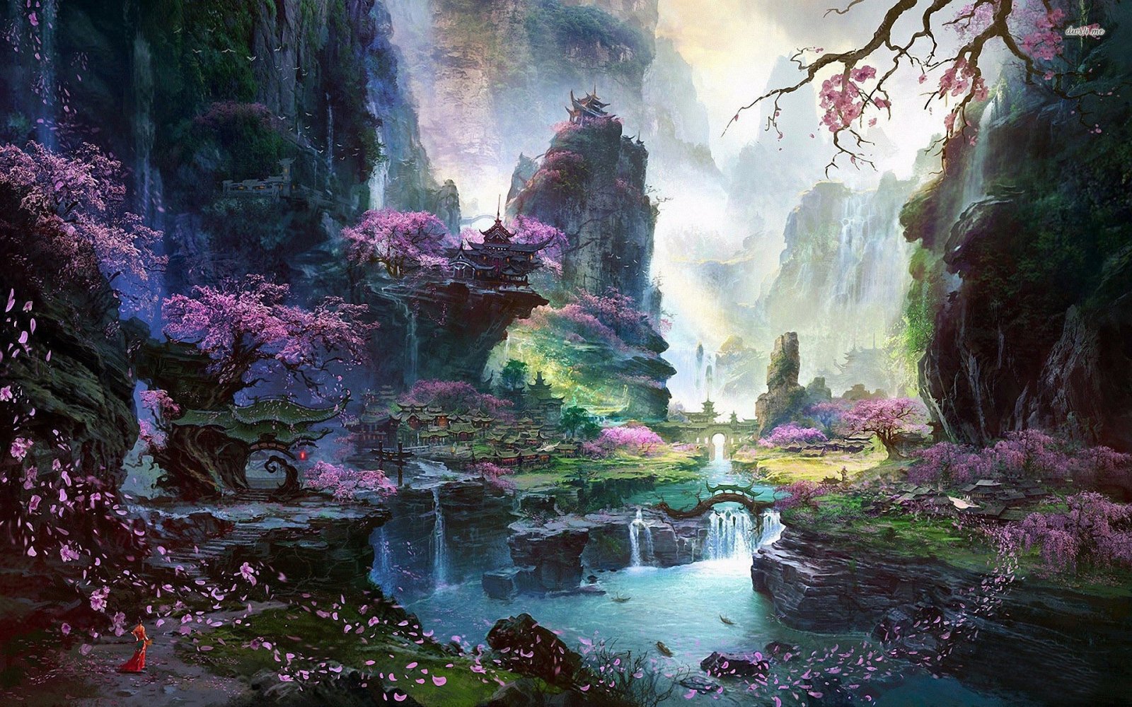 14350 Chinese Town In The Mountains 1920x1200 Fantasy Wallpaper