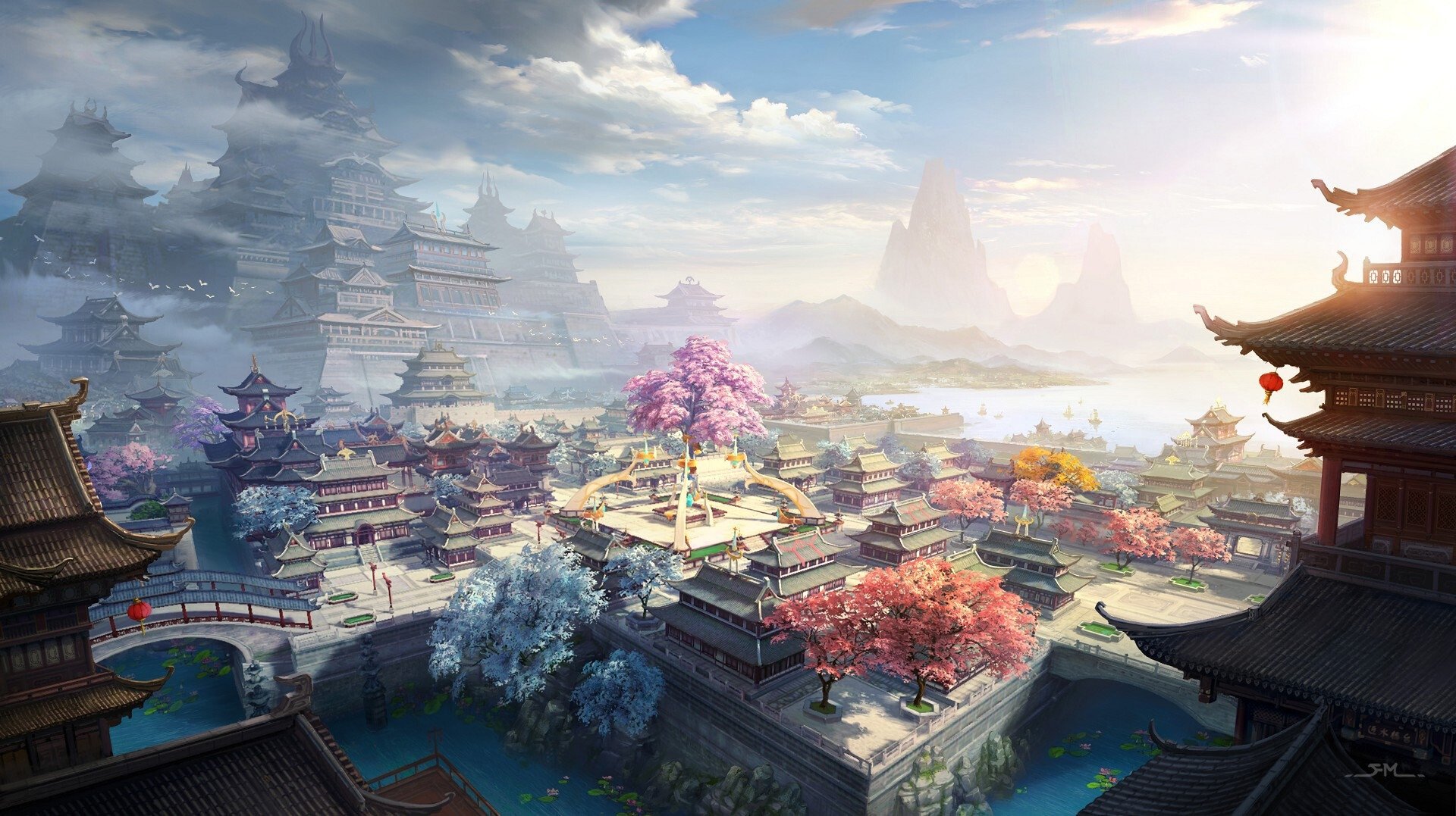 Enchanted Chinese Cityscape: A Fantasy Town of Timeless Beauty