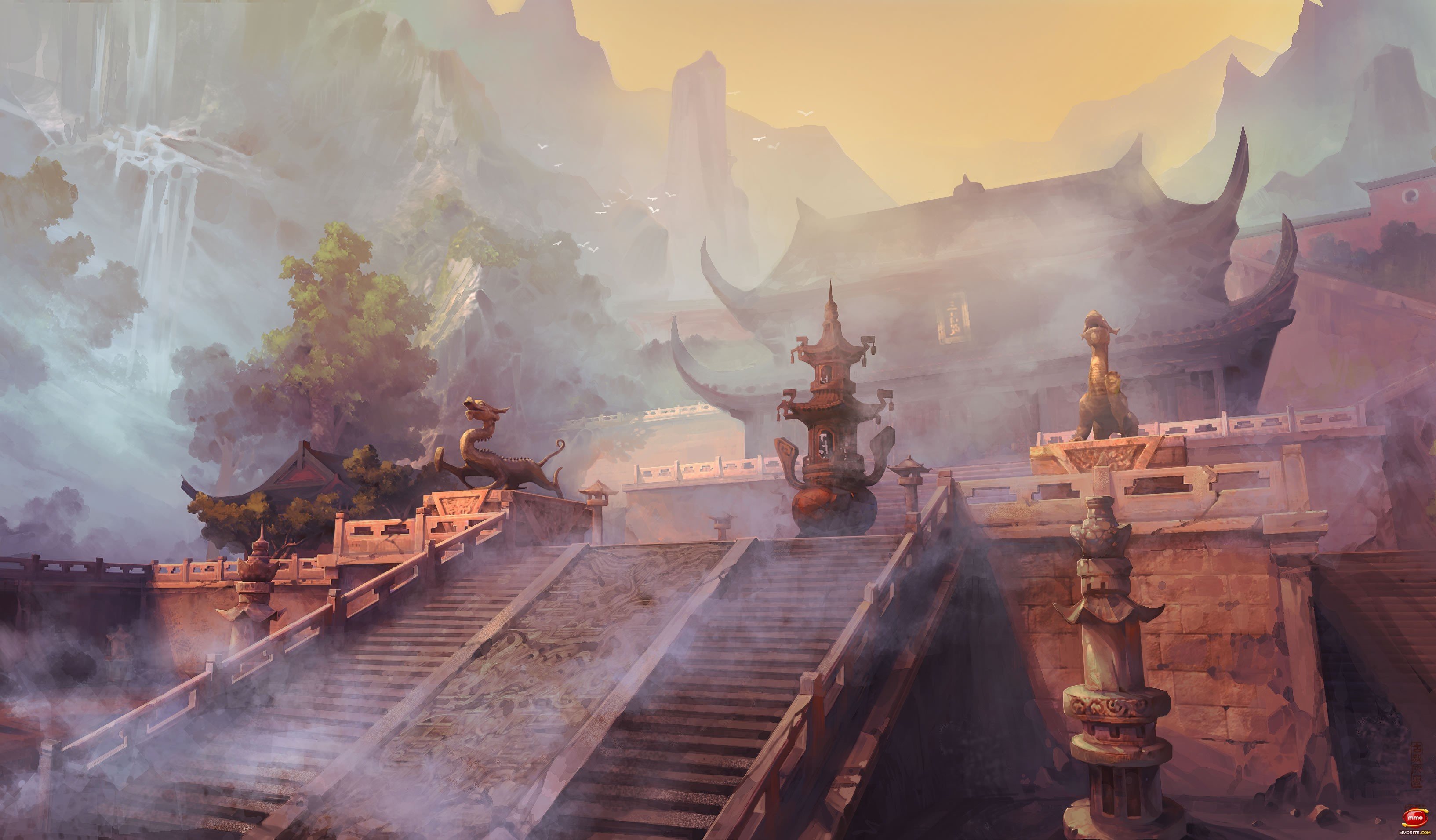 Wallpaper fantasy, temple, Ancient China for mobile and desktop, section фантастика, resolution 3267x1911