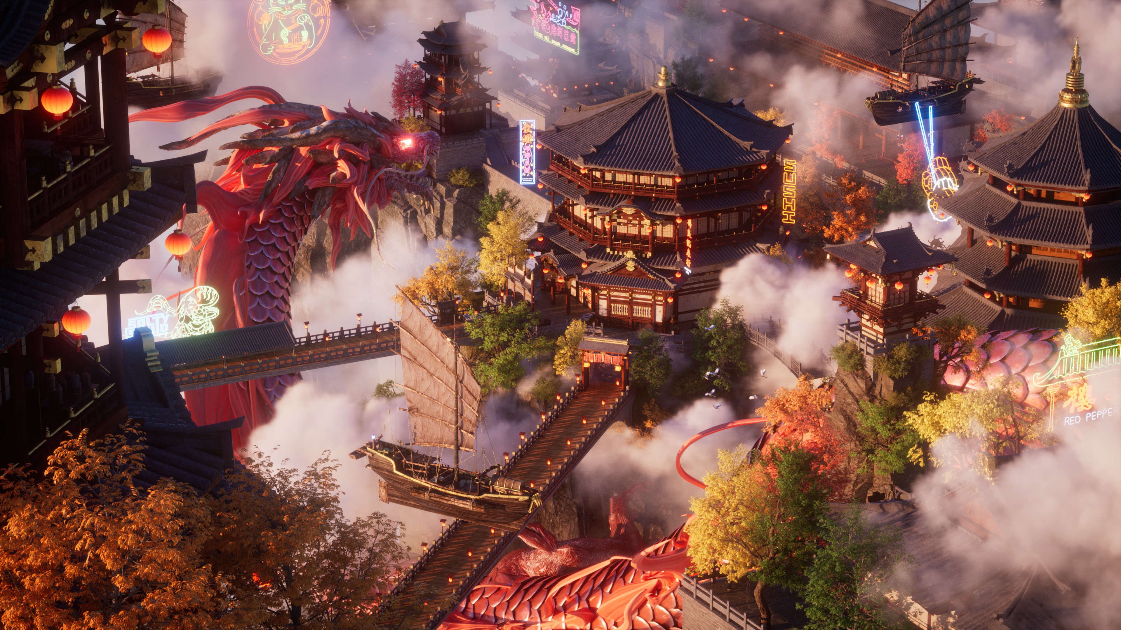Chinese New Year Wallpaper 4K, Dragon, Empire, Floating