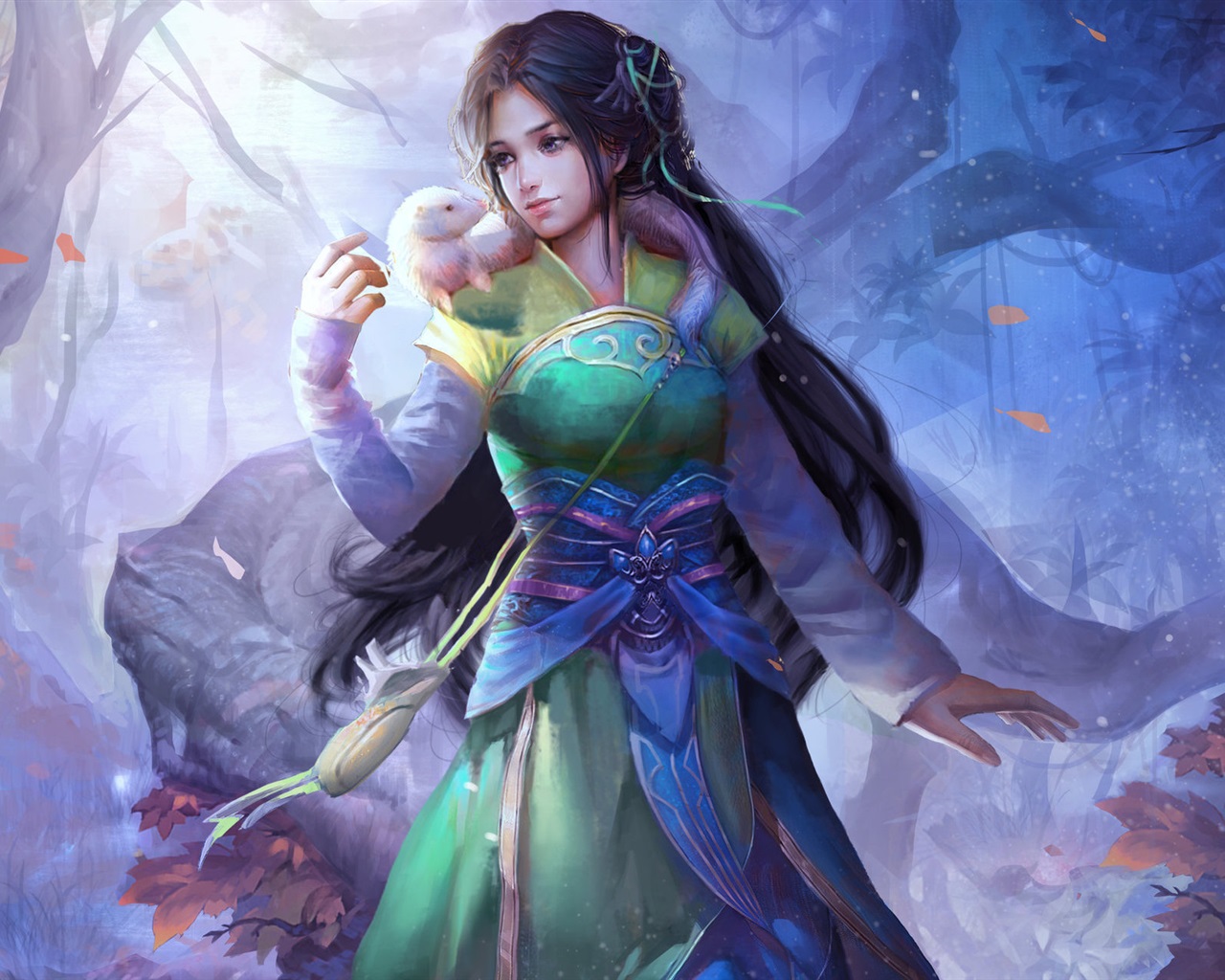 Wallpaper Beautiful Chinese fantasy girl, retro style 1920x1200 Picture, Image
