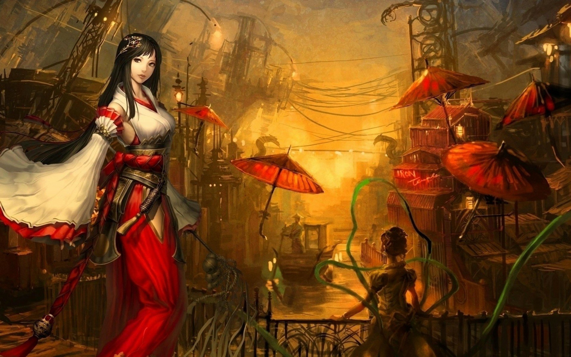 Legend of the Five Rings: Chinese Woman Warrior with Umbrella Fantasy HD Wallpaper