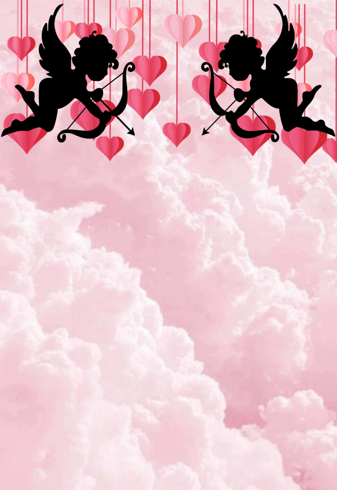 Download Cupid Silhouettes Clouds Hearts Background Wallpaper