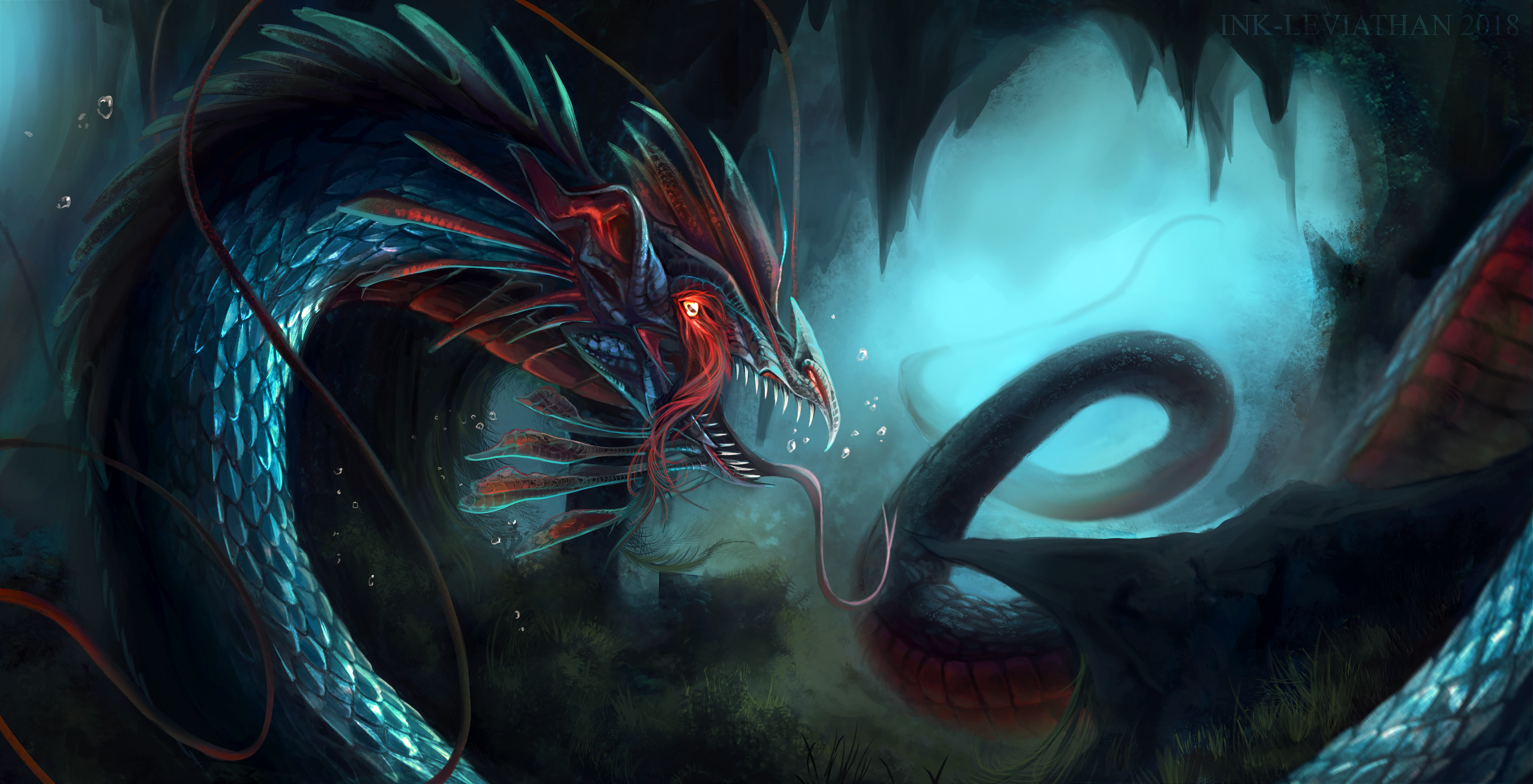 Download Underwater Fantasy Sea Monster Leviathan HD Wallpaper by Ink- Leviathan
